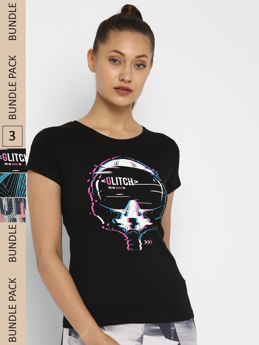 

appulse Pack Of 3 Printed Cotton Slim Fit T-shirt, Black