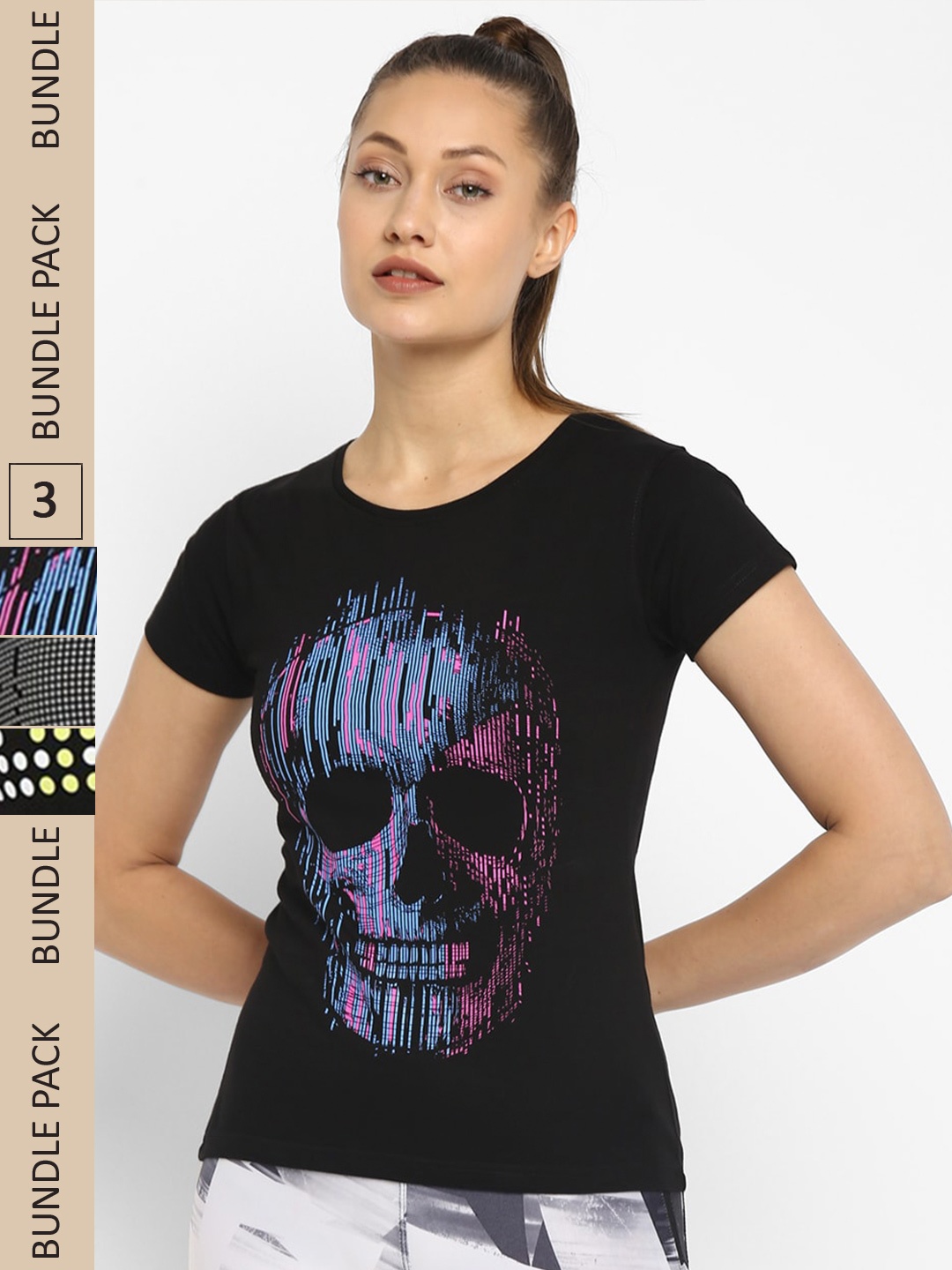 

appulse Pack Of 3 Printed Cotton Slim Fit T-shirt, Black