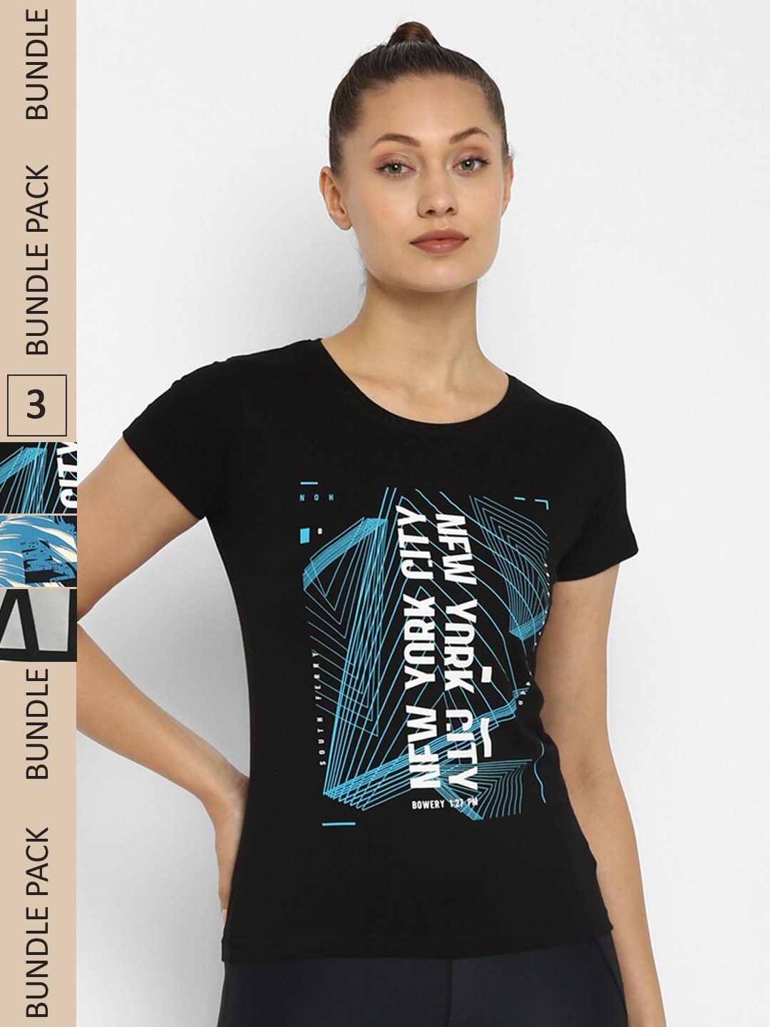 appulse Pack Of 3 Printed Cotton Slim Fit T-shirt, Black