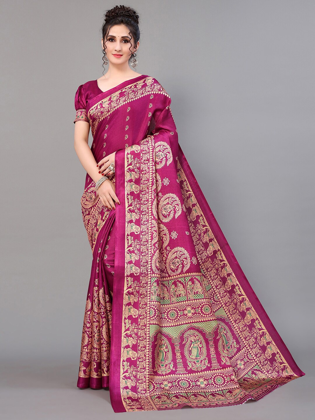 

GORGONE Paisley Printed Saree, Pink