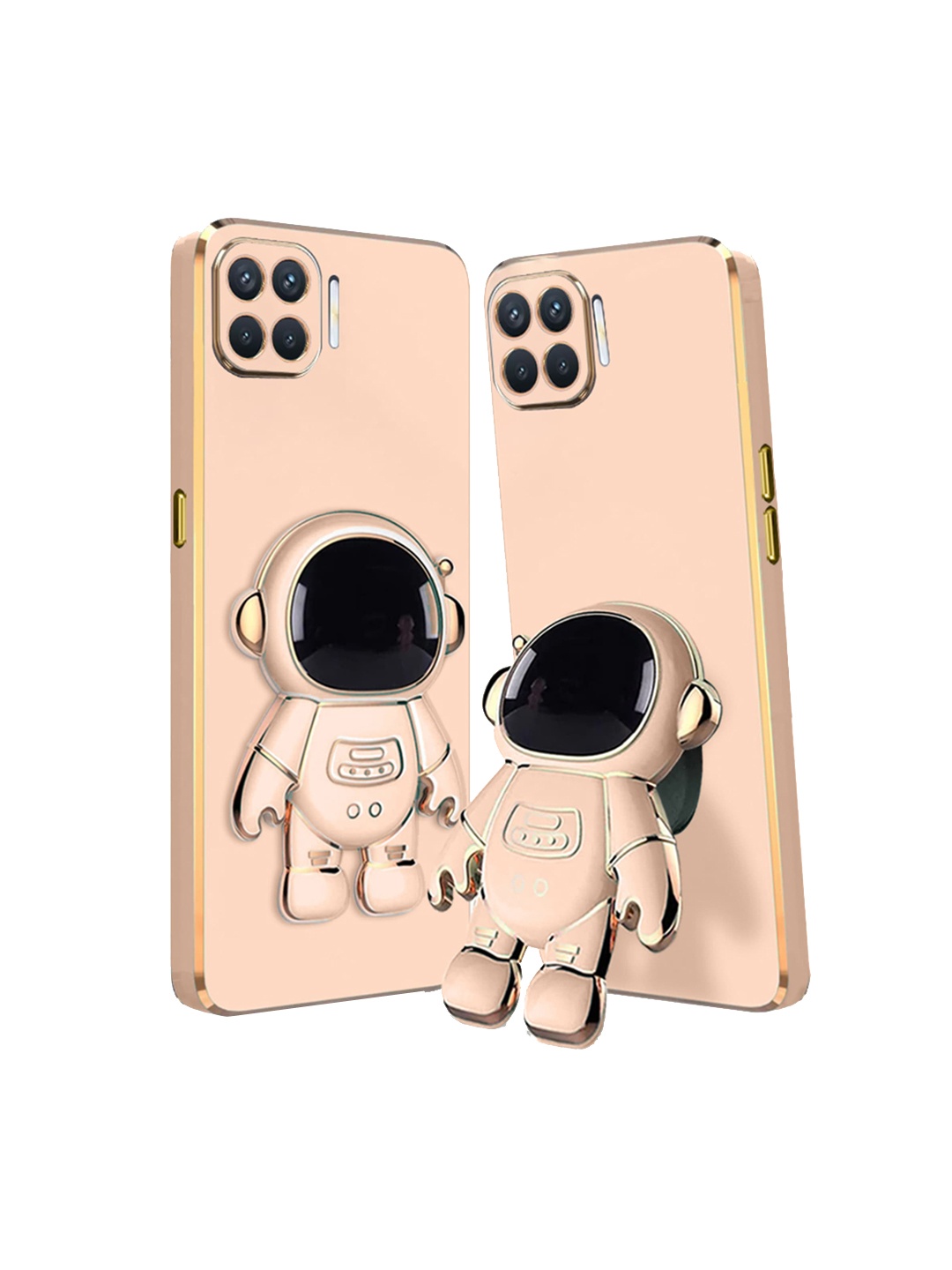 

Karwan Oppo F17 Pro Phone Back Case With Astronaut Holster Stand, Peach