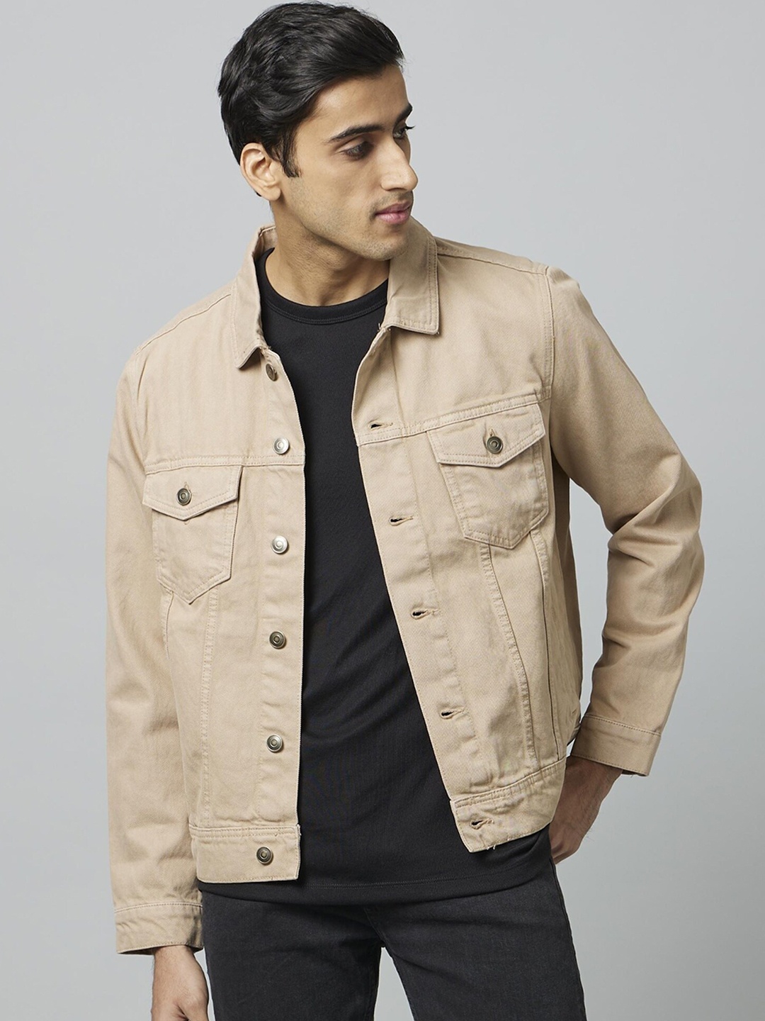 

Celio Spread Collar Denim Jacket, Khaki