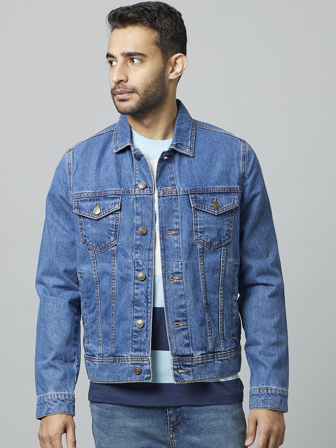 

Celio Spread Collar Denim Jacket, Blue