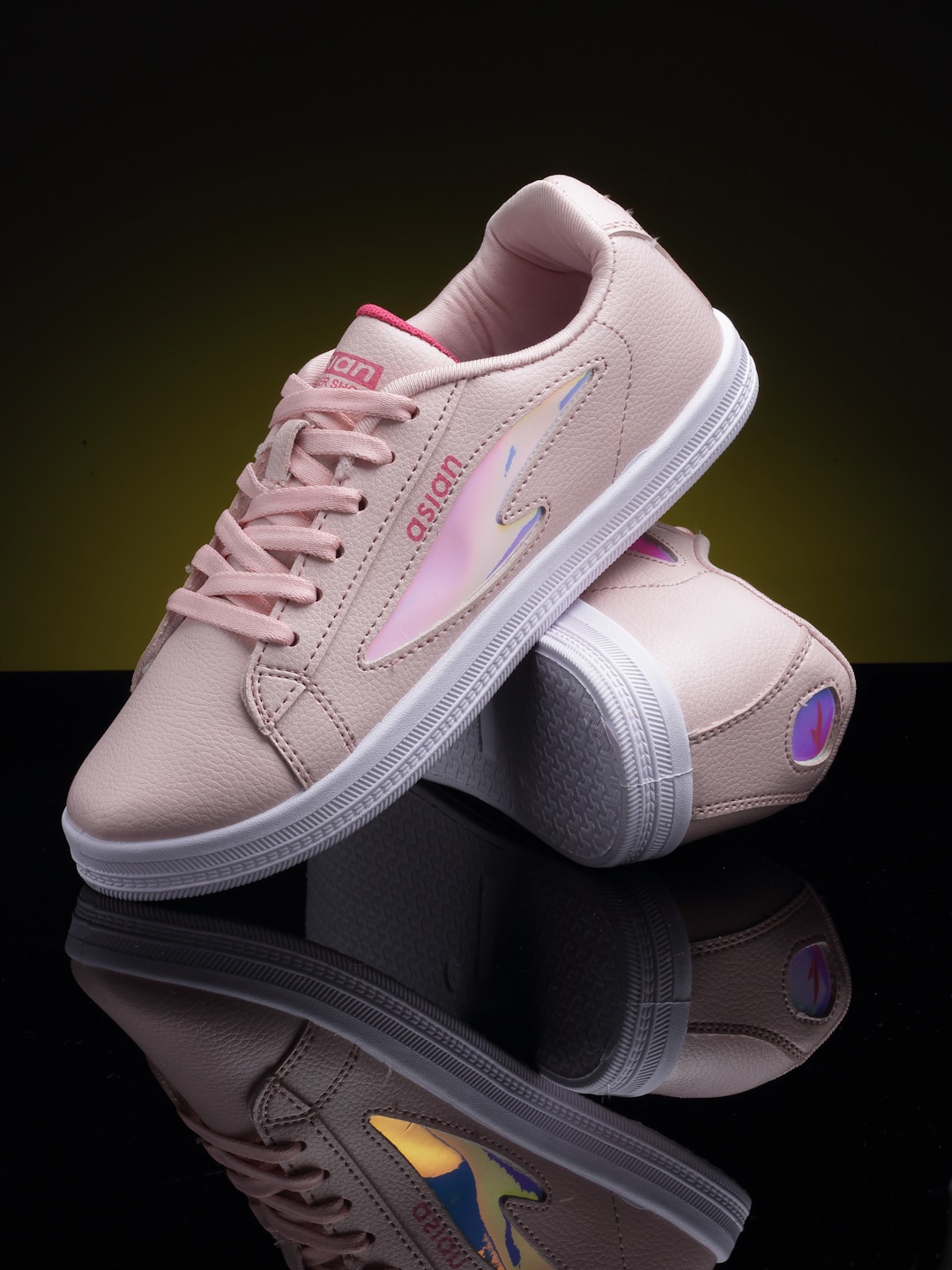 

ASIAN Women Textured Lightweight Contrast Sole Sneakers, Peach