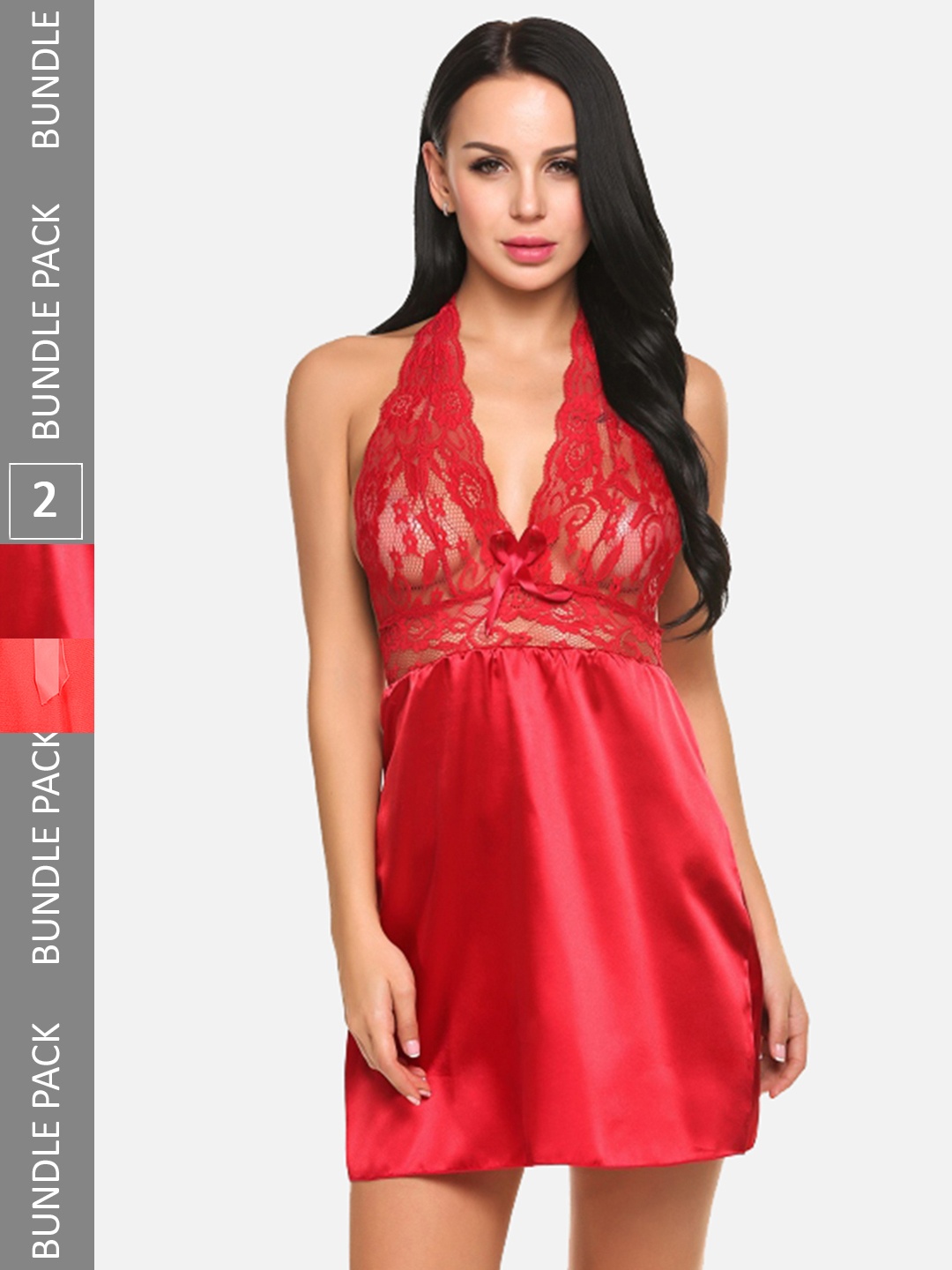 

FIMS Pack of 2 Net Halter Neck Baby Dolls, Red