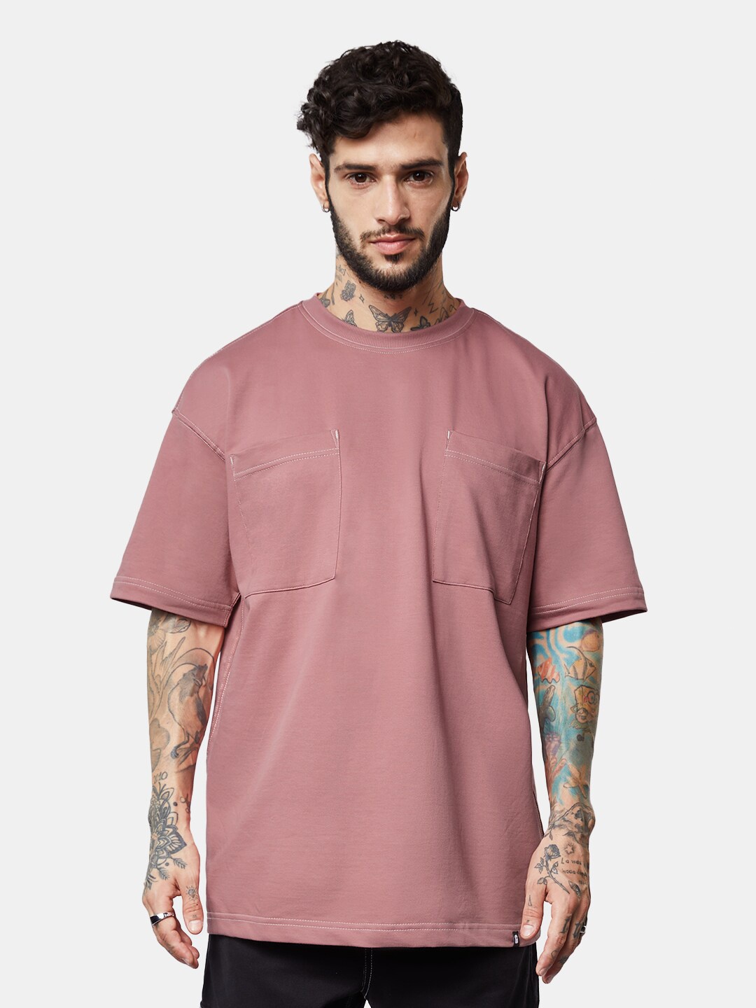 

The Souled Store Drop Shoulder Sleeves Pure Cotton Oversized T-shirt, Pink