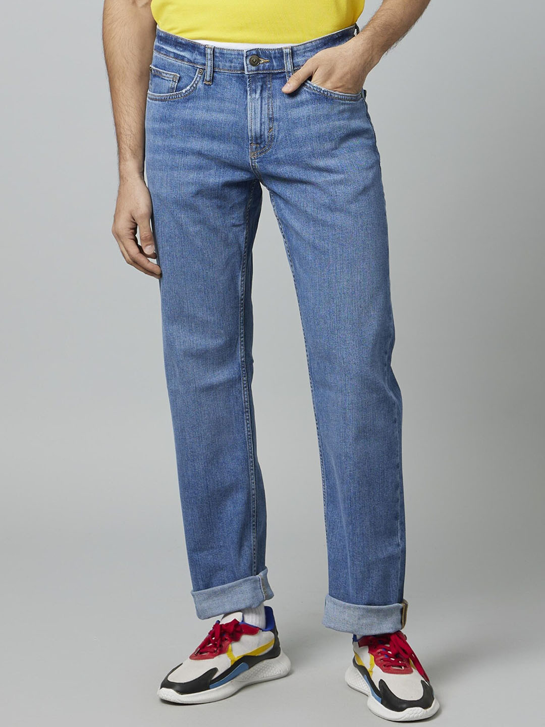

Celio Men Jean Regular Fit Light Fade Stretchable Cotton Jeans, Blue