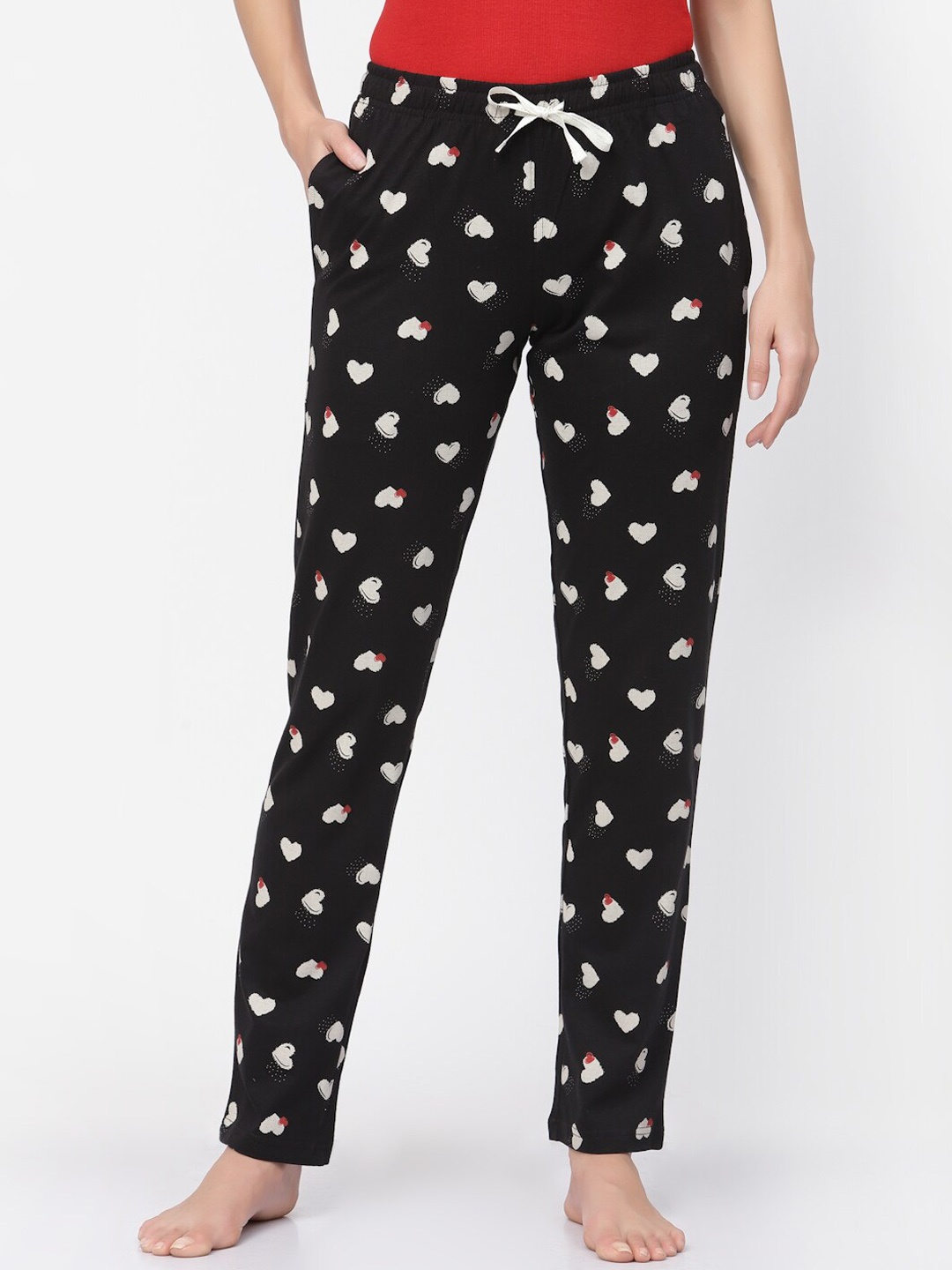 

Sweet Dreams Women Pure Cotton Printed Lounge Pants, Black