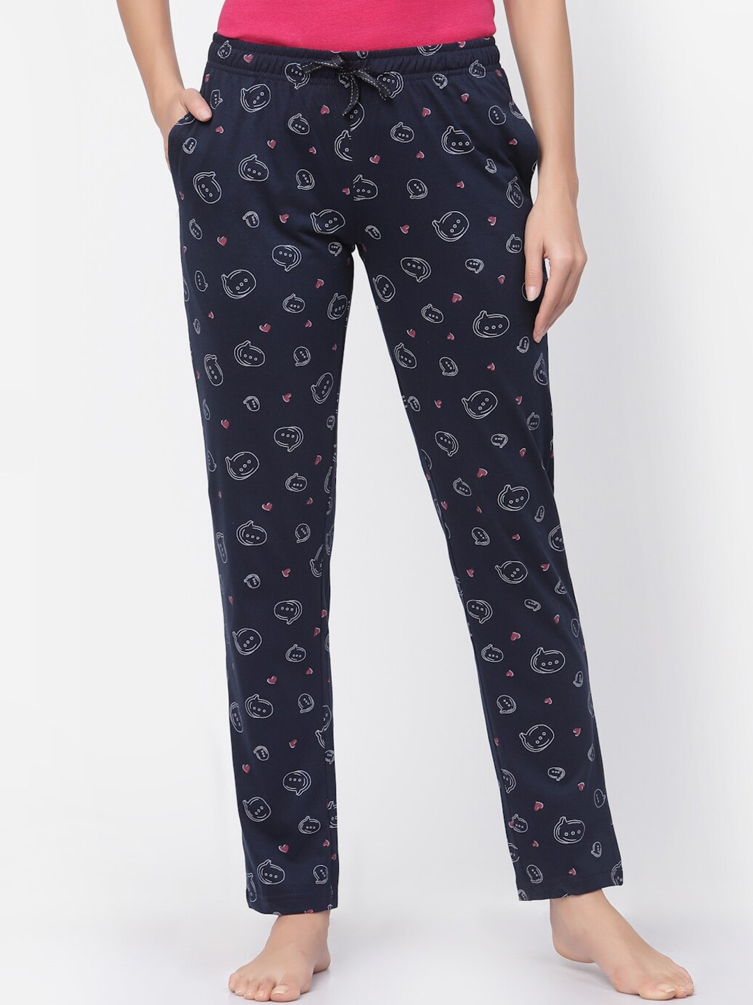 

Sweet Dreams Women Pure Cotton Printed Lounge Pants, Navy blue