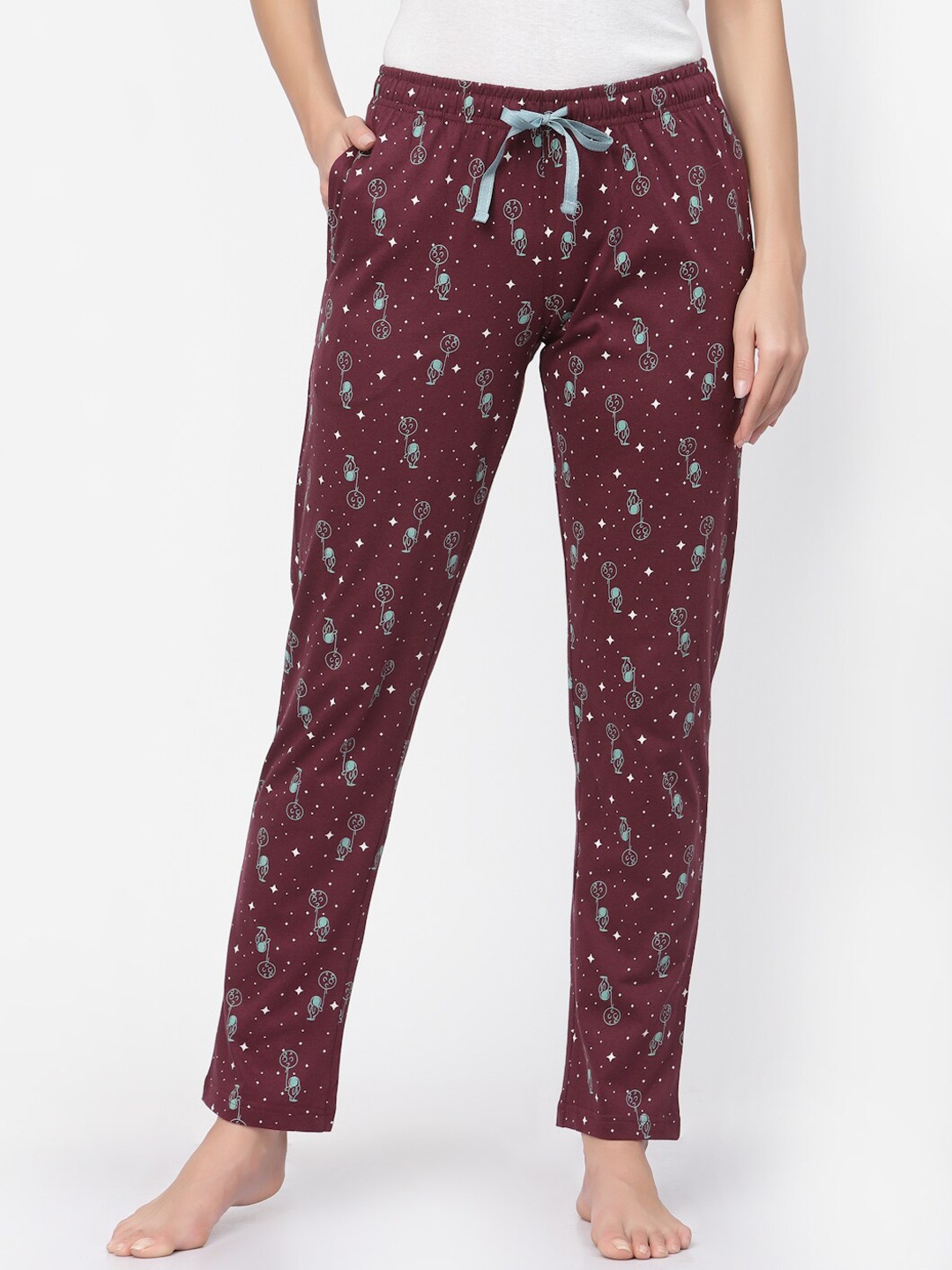 

Sweet Dreams Women Pure Cotton Printed Lounge Pants, Maroon