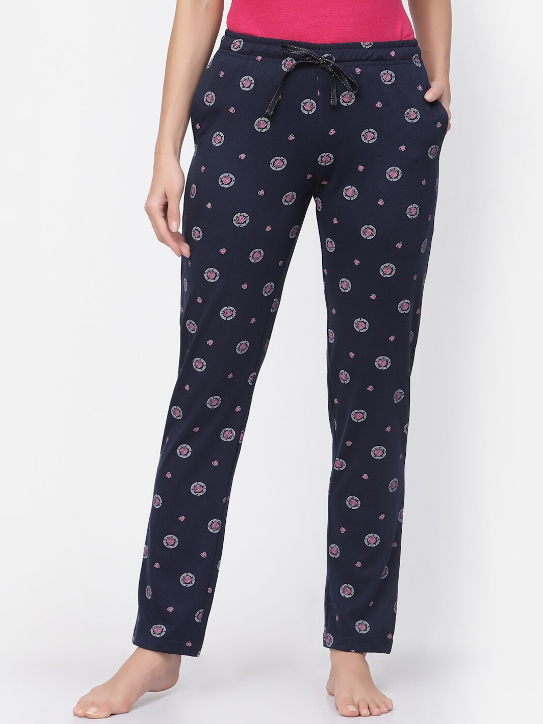 

Sweet Dreams Women Pure Cotton Printed Lounge Pants, Navy blue