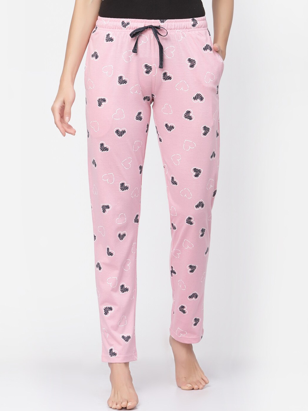 

Sweet Dreams Women Pure Cotton Printed Lounge Pants, Pink