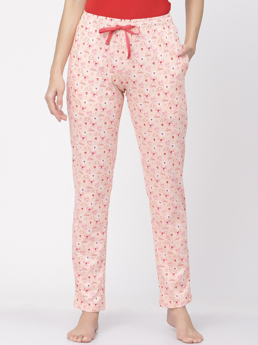 

Sweet Dreams Women Pure Cotton Printed Lounge Pants, Peach