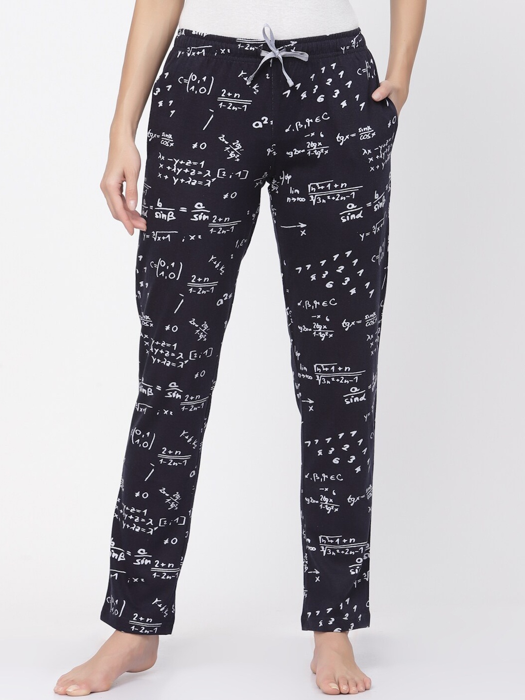 

Sweet Dreams Women Pure Cotton Printed Lounge Pants, Navy blue