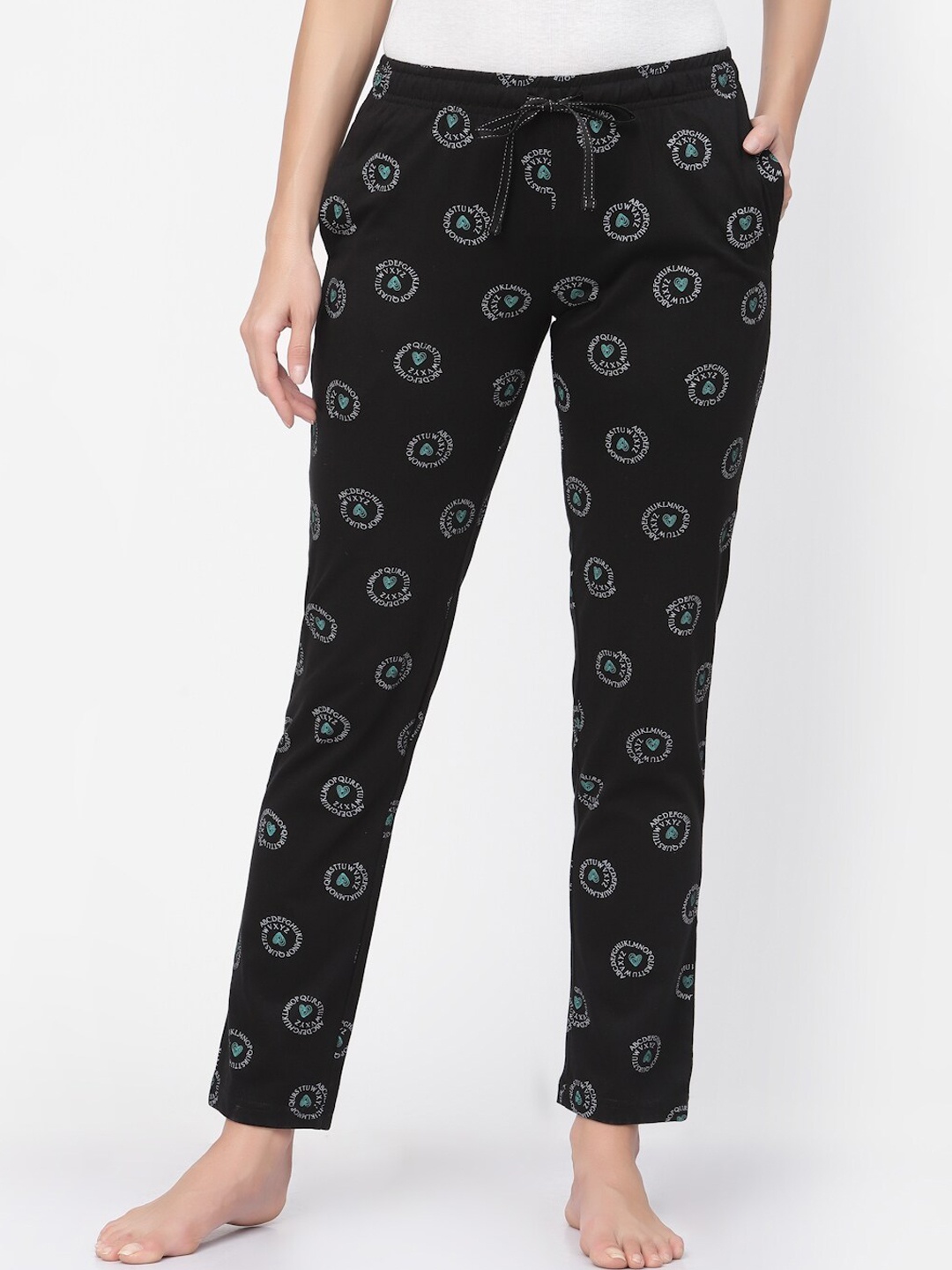 

Sweet Dreams Women Pure Cotton Printed Lounge Pants, Black