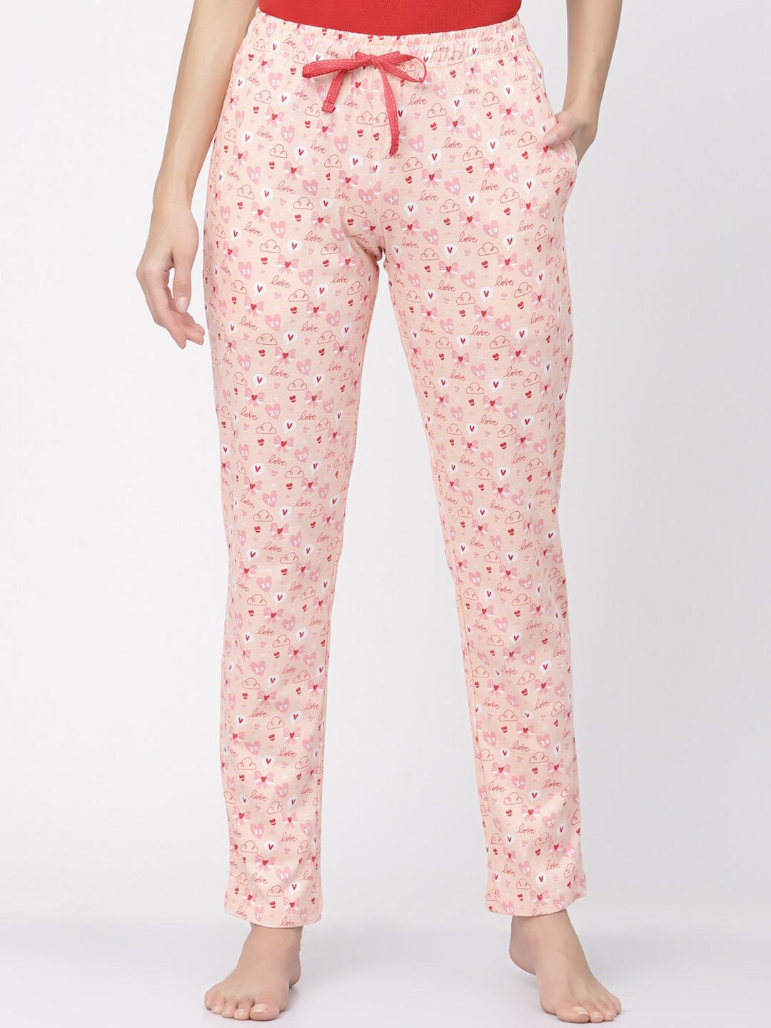 

Sweet Dreams Women Printed Pure Cotton Lounge Pants, Peach