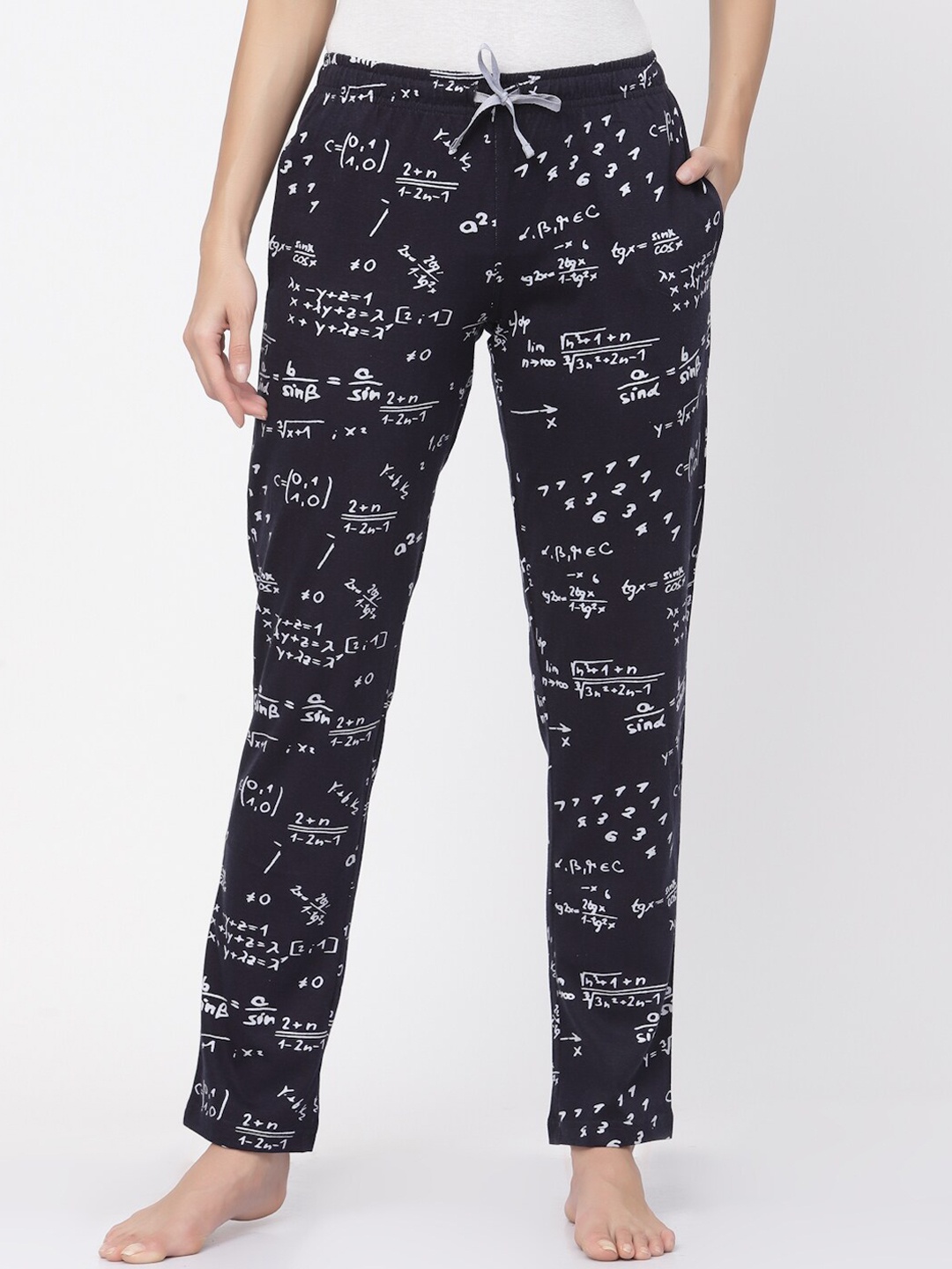

Sweet Dreams Women Printed Pure Cotton Lounge Pants, Navy blue