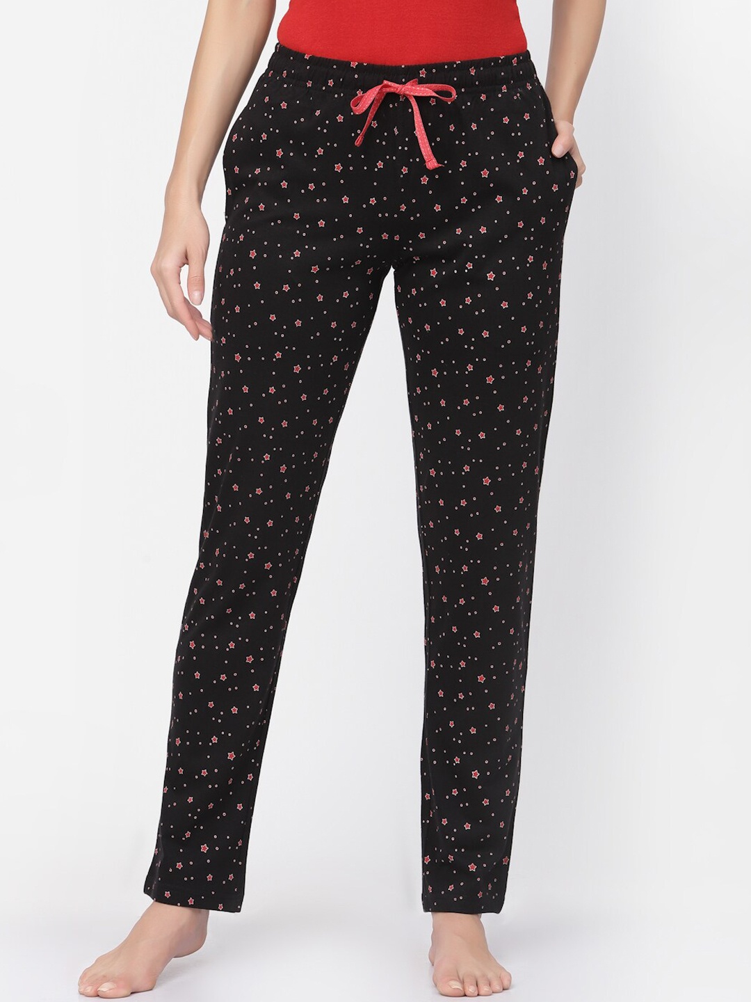 

Sweet Dreams Women Pure Cotton Printed Lounge Pants, Black