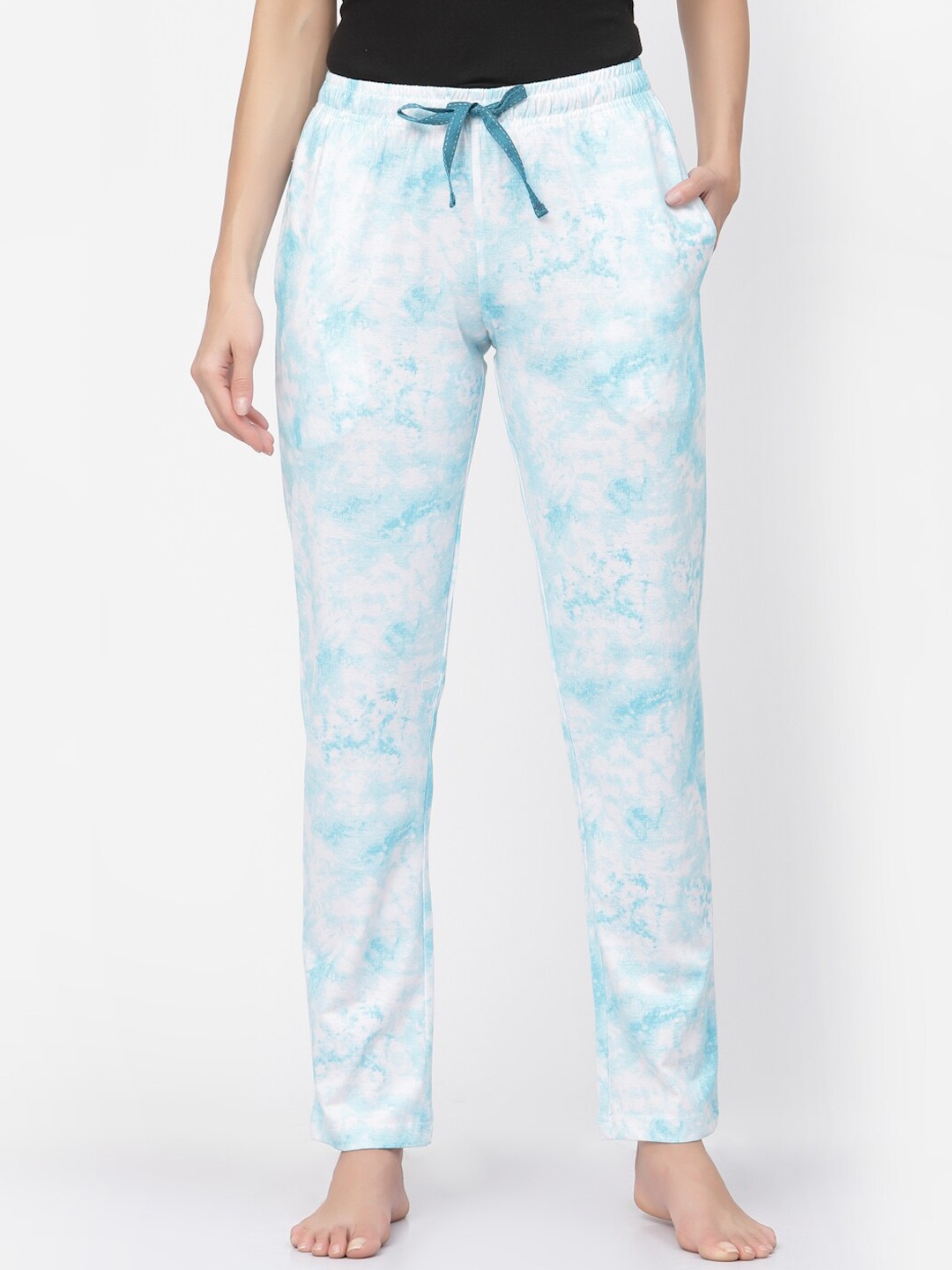 

Sweet Dreams Women Pure Cotton Printed Lounge Pants, Blue