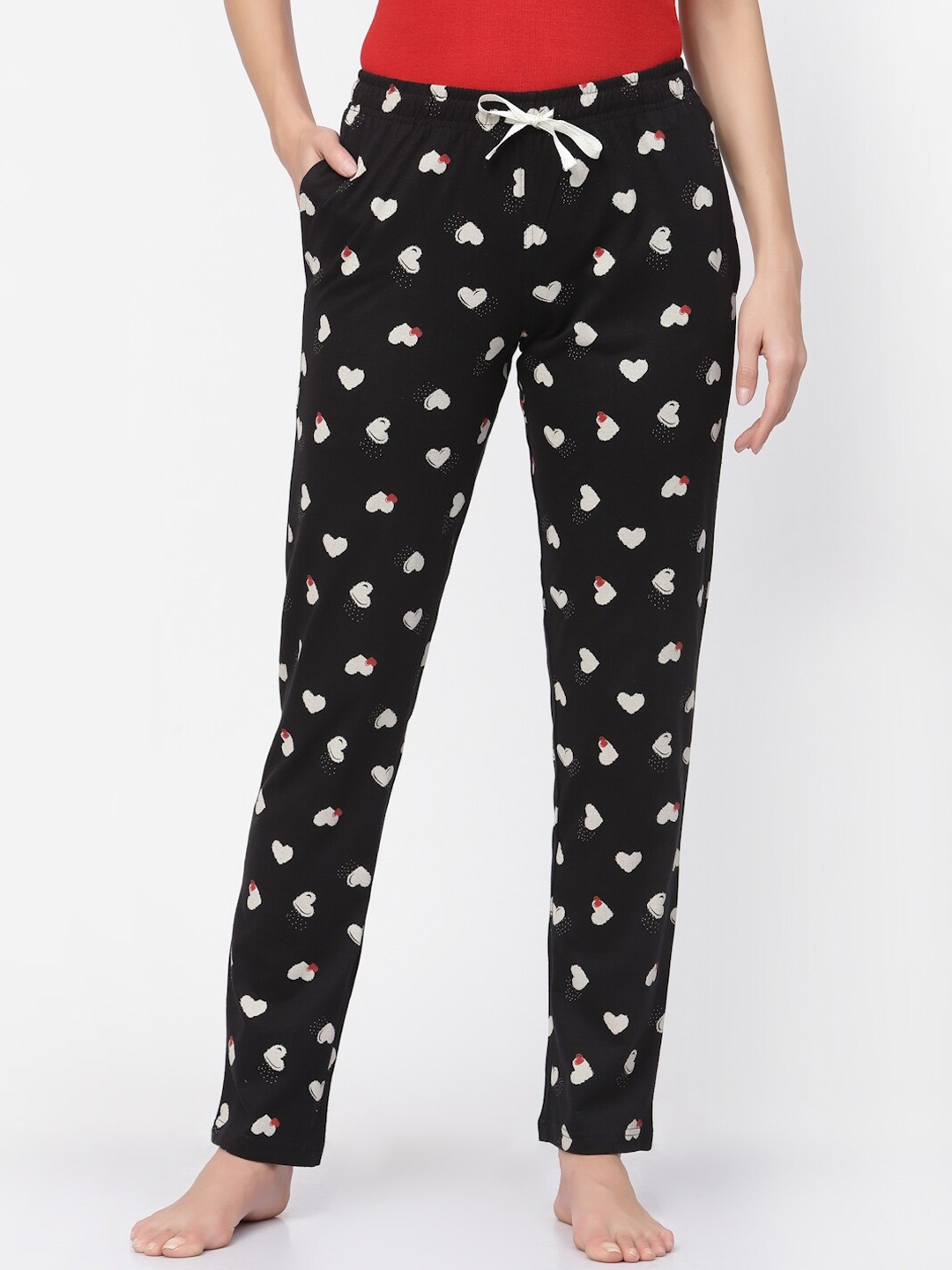 

Sweet Dreams Women Pure Cotton Printed Lounge Pants, Black