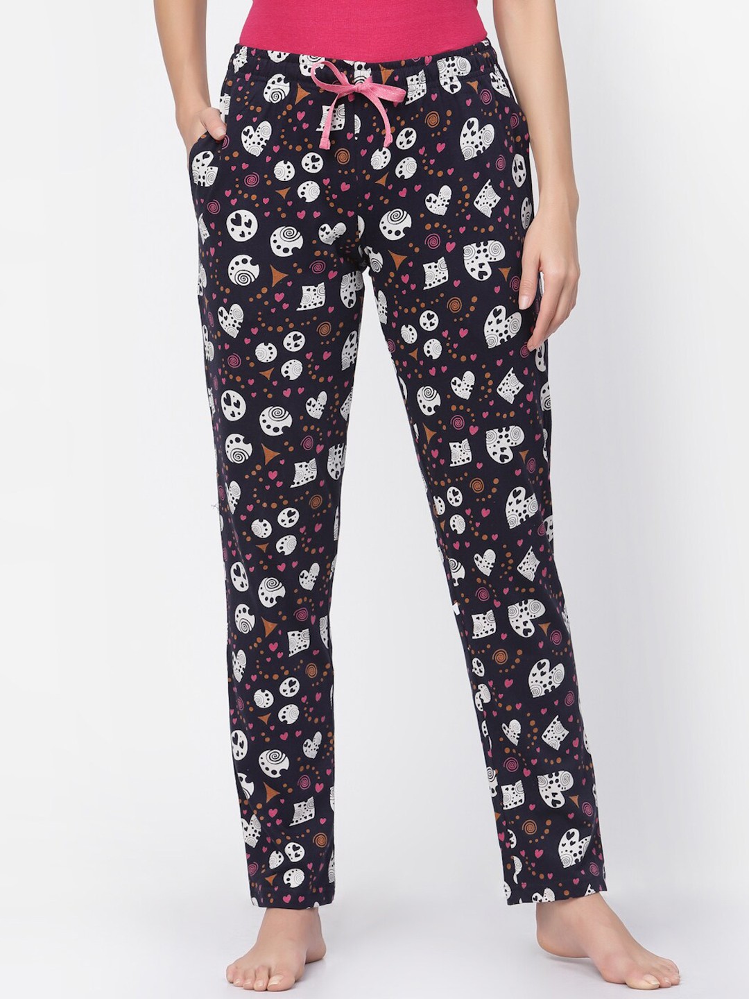 

Sweet Dreams Women Printed Pure Cotton Lounge Pants, Navy blue