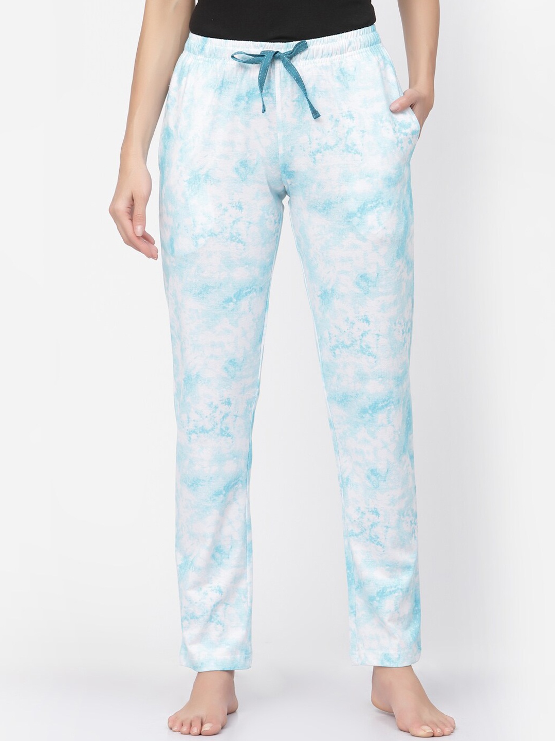 

Sweet Dreams Women Printed Pure Cotton Lounge Pants, Blue