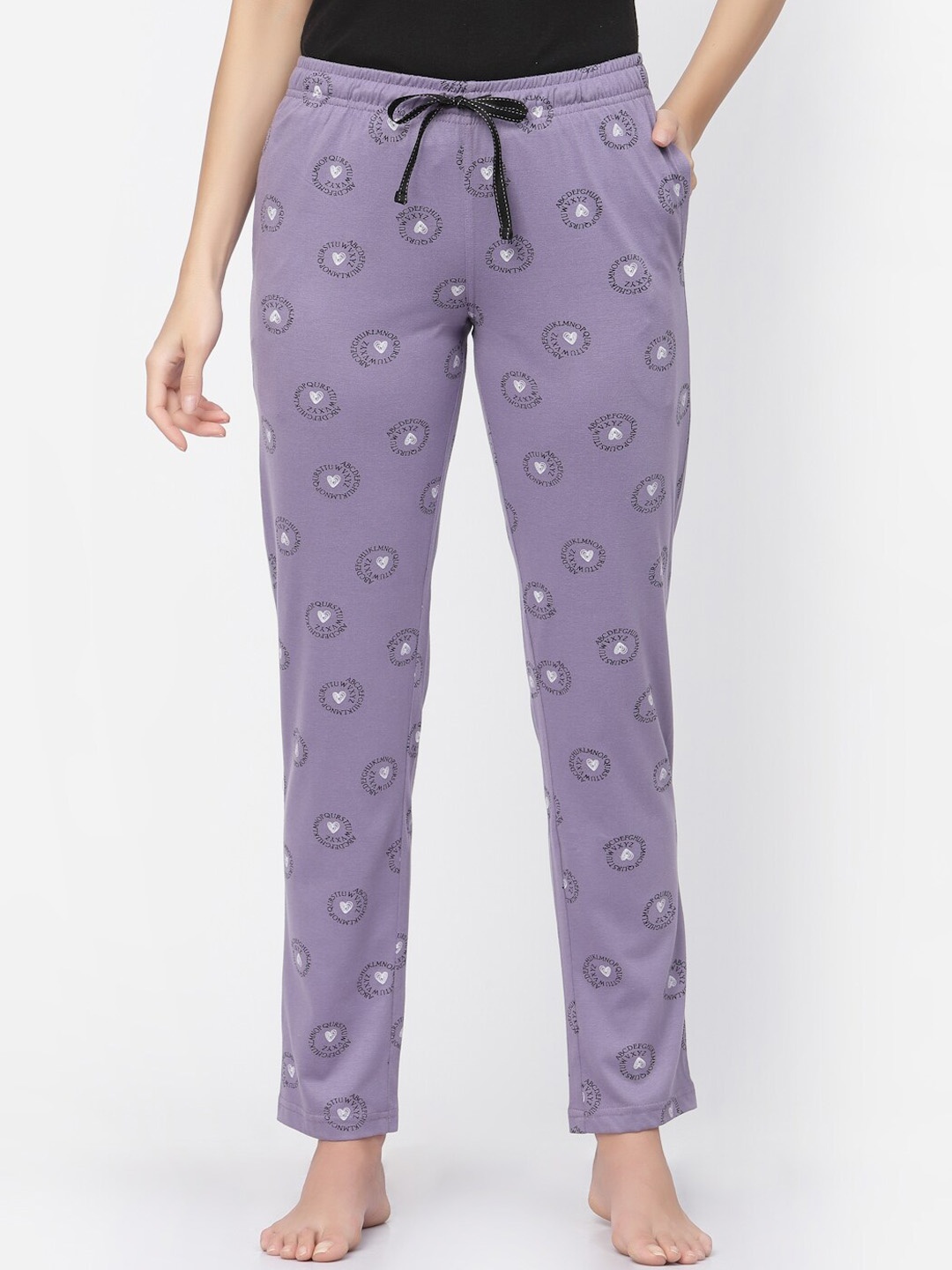 

Sweet Dreams Women Printed Pure Cotton Lounge Pants, Purple
