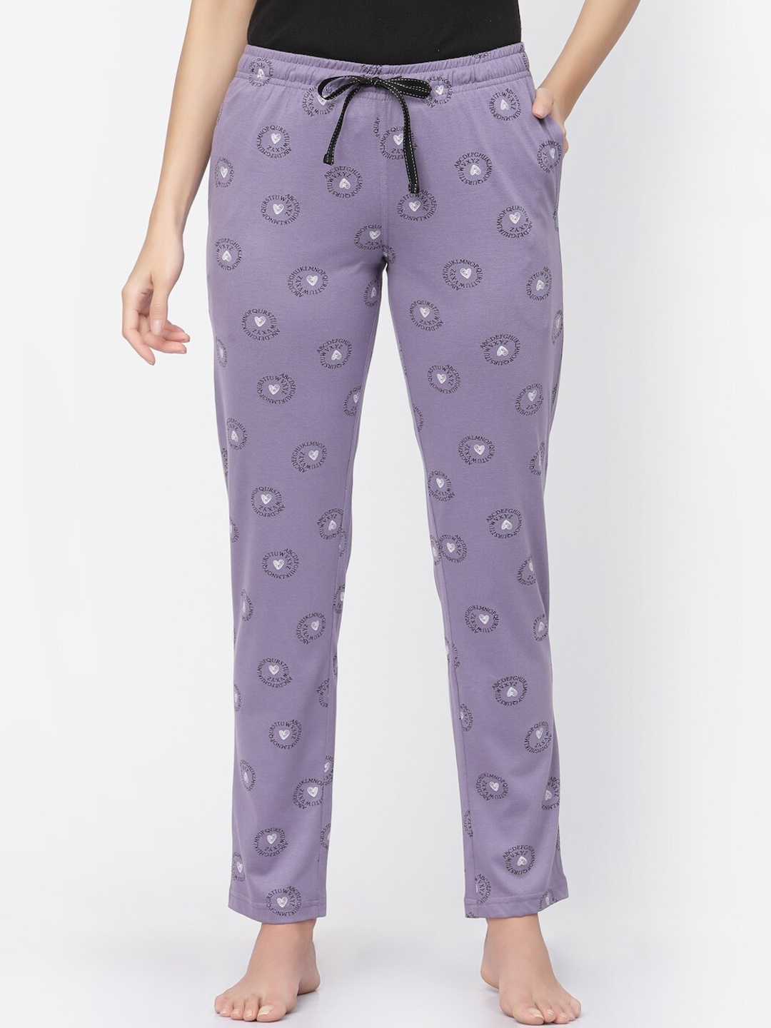 

Sweet Dreams Women Pure Cotton Printed Lounge Pants, Purple