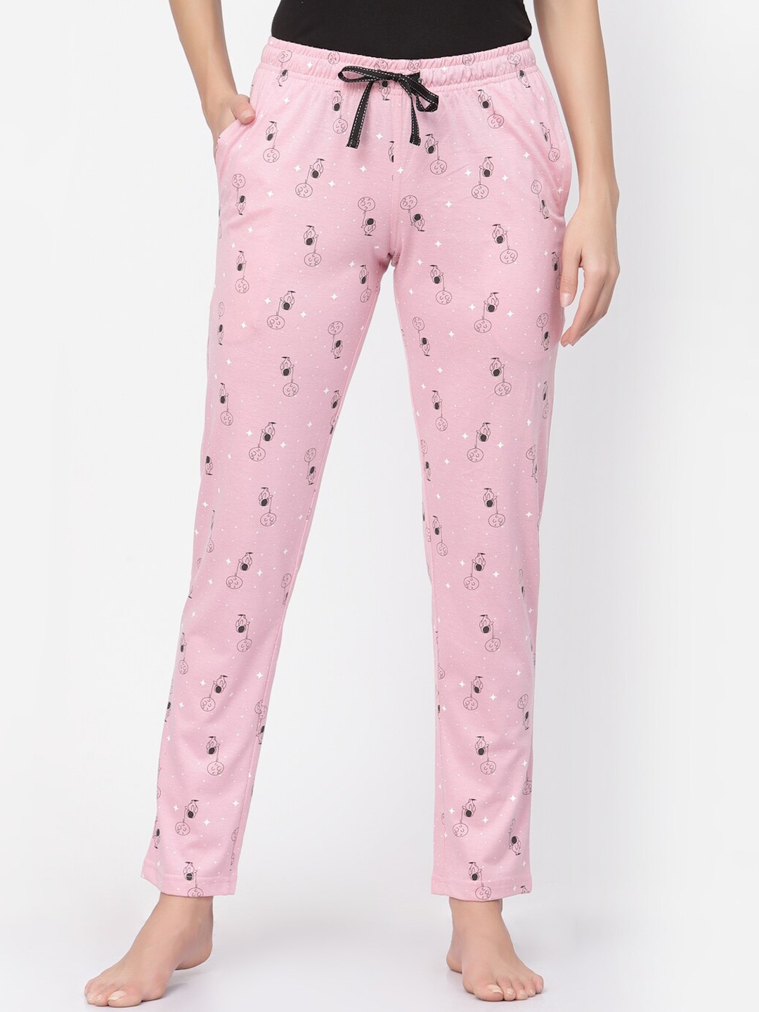 

Sweet Dreams Women Pure Cotton Printed Lounge Pants, Pink
