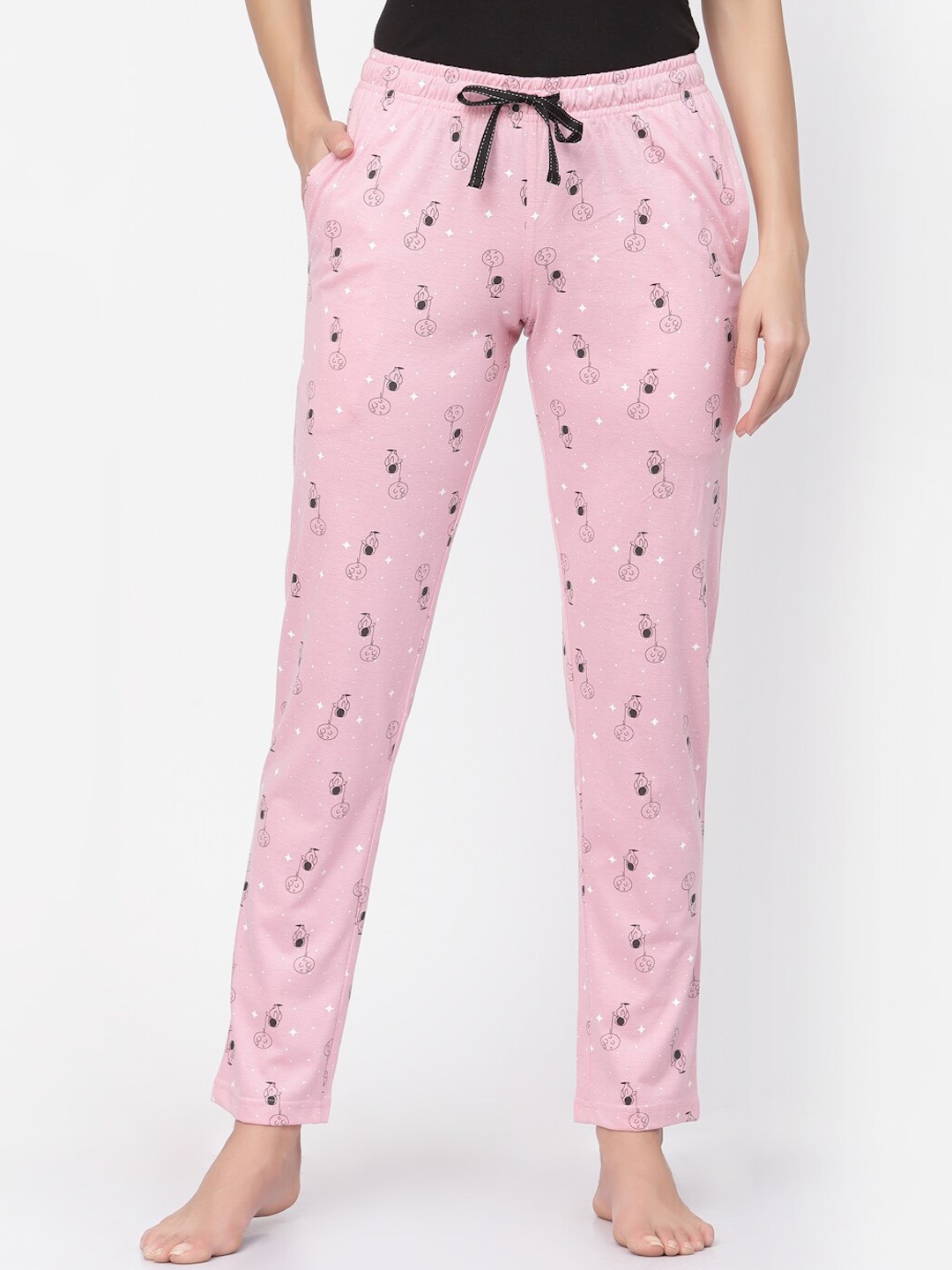 

Sweet Dreams Women Pure Cotton Printed Lounge Pants, Pink