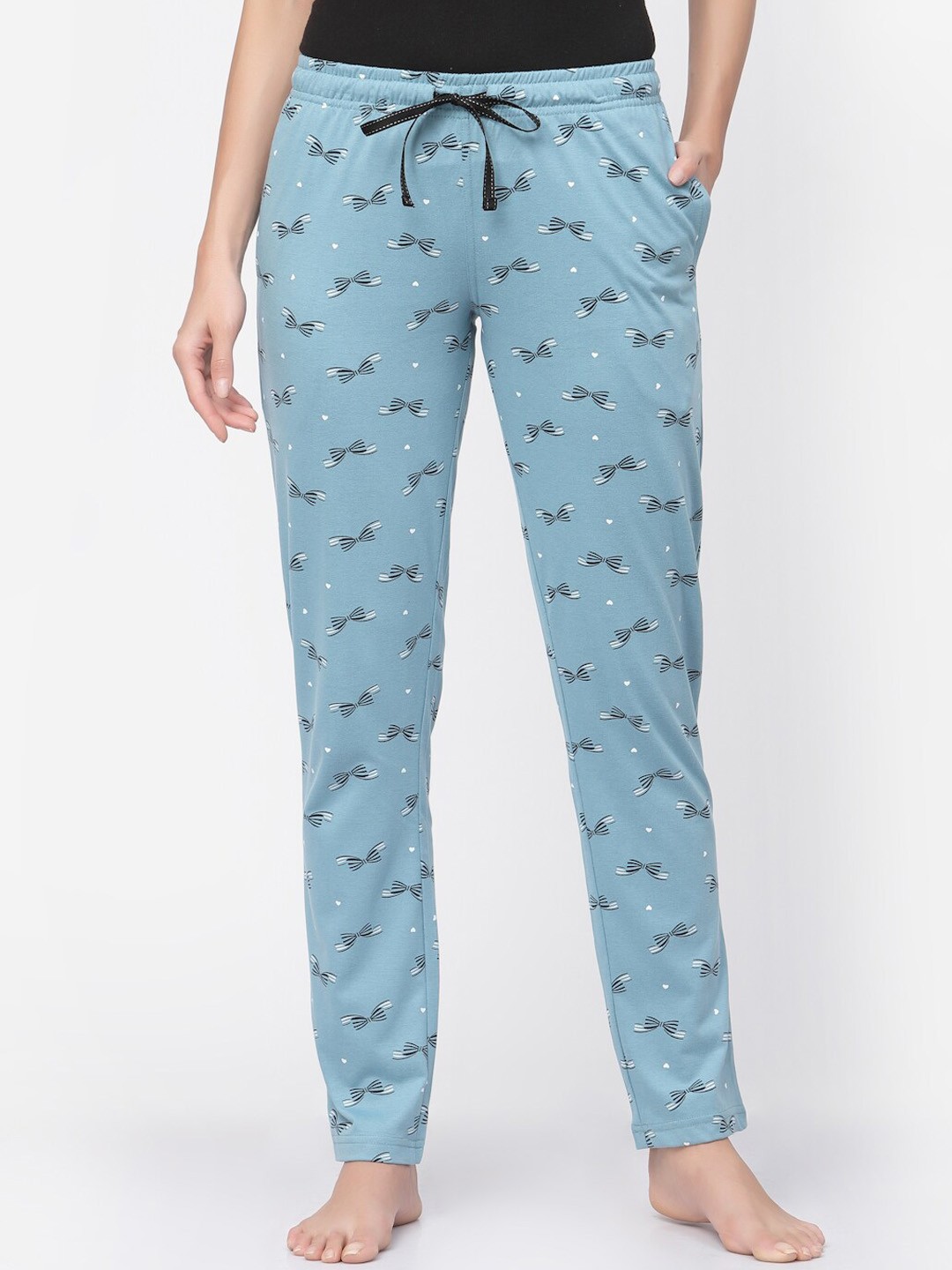 

Sweet Dreams Women Printed Pure Cotton Lounge Pants, Blue