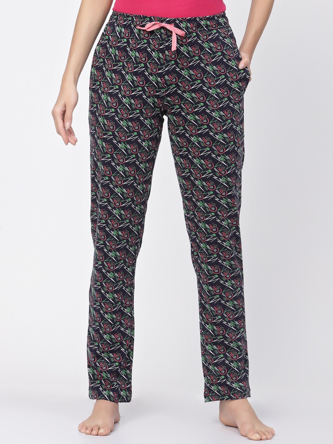 

Sweet Dreams Women Printed Pure Cotton Lounge Pants, Navy blue