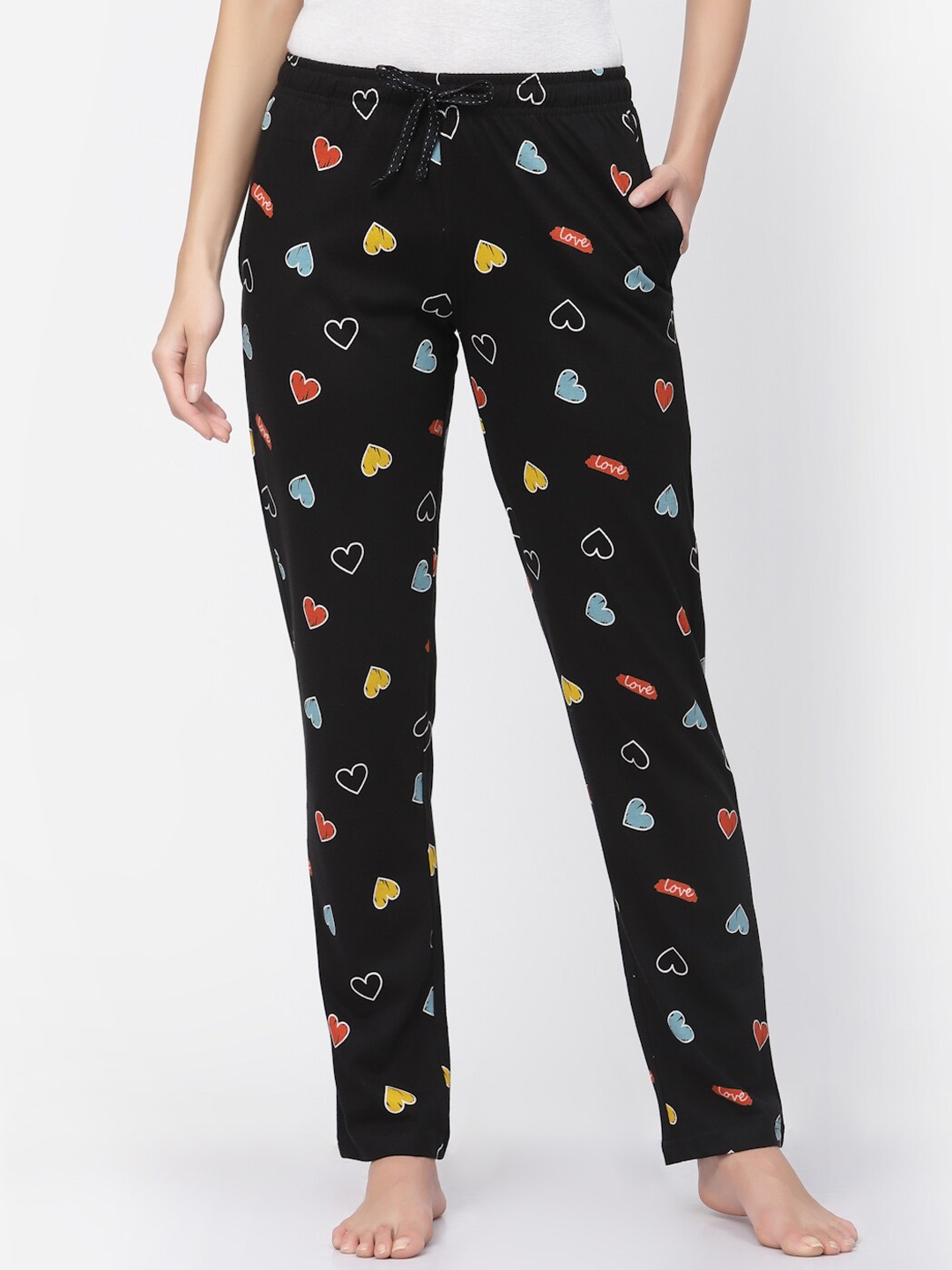 

Sweet Dreams Women Pure Cotton Printed Lounge Pants, Black