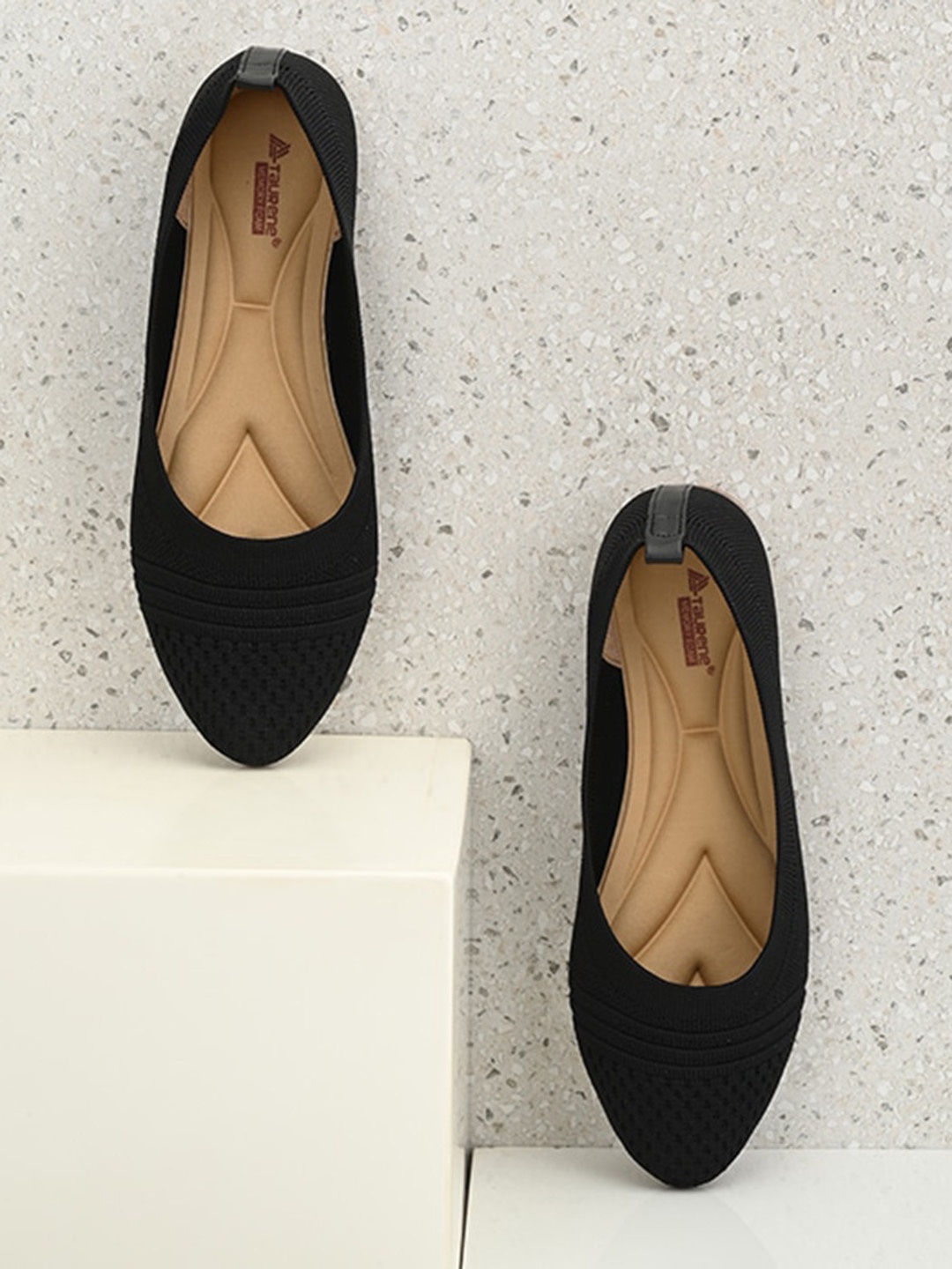 

TAURENE Women Woven Design Pointed Toe Ballerinas, Black