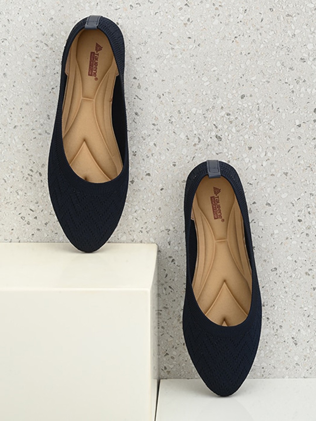 

TAURENE Women Woven Design Pointed Toe Ballerinas, Navy blue