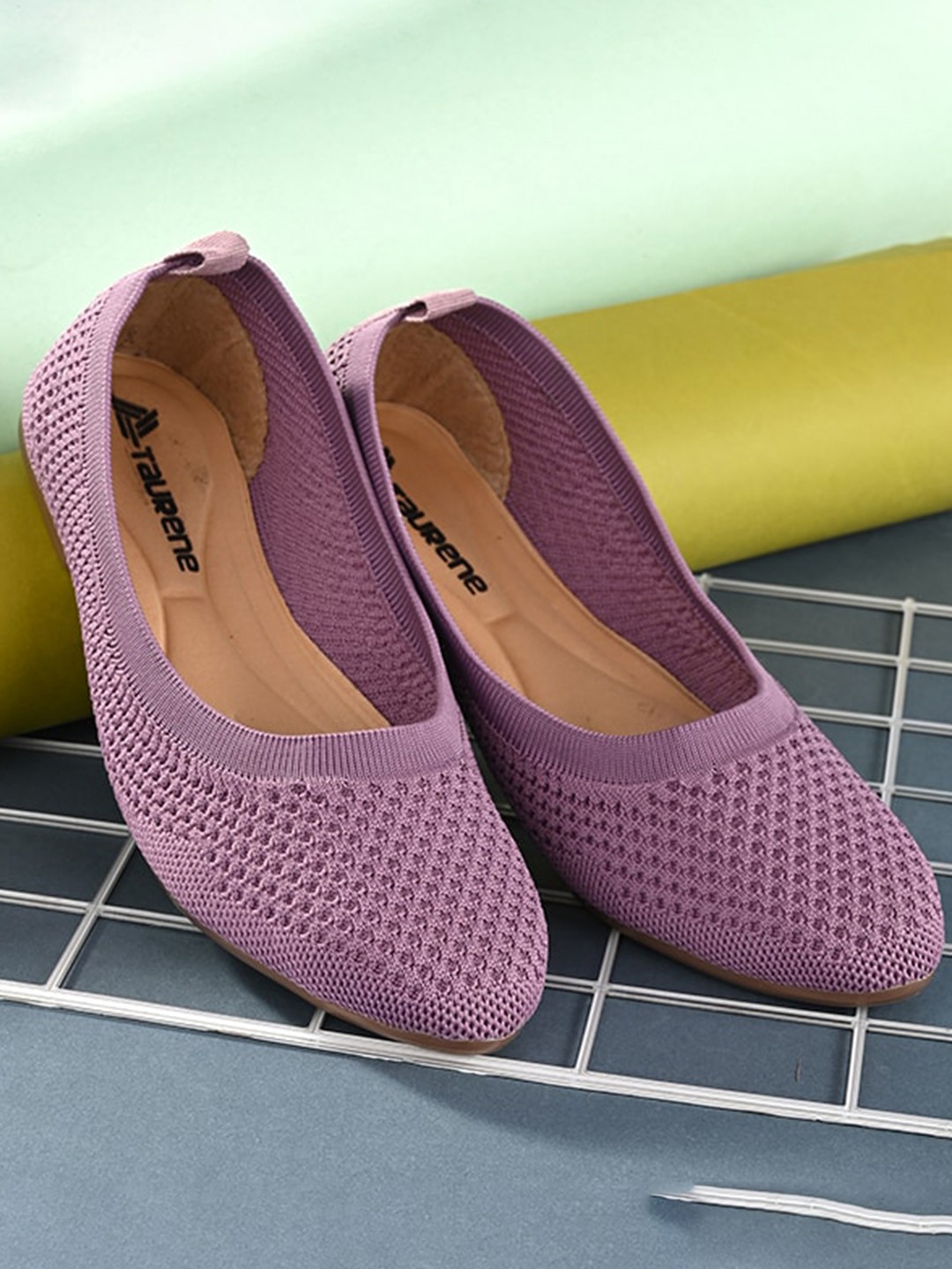 

TAURENE Women Textured Fabric Slip-On Ballerinas, Purple