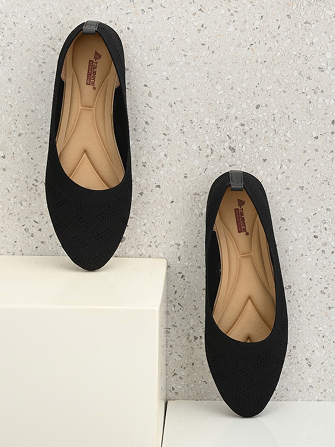

TAURENE Woven Design Ballerinas, Black