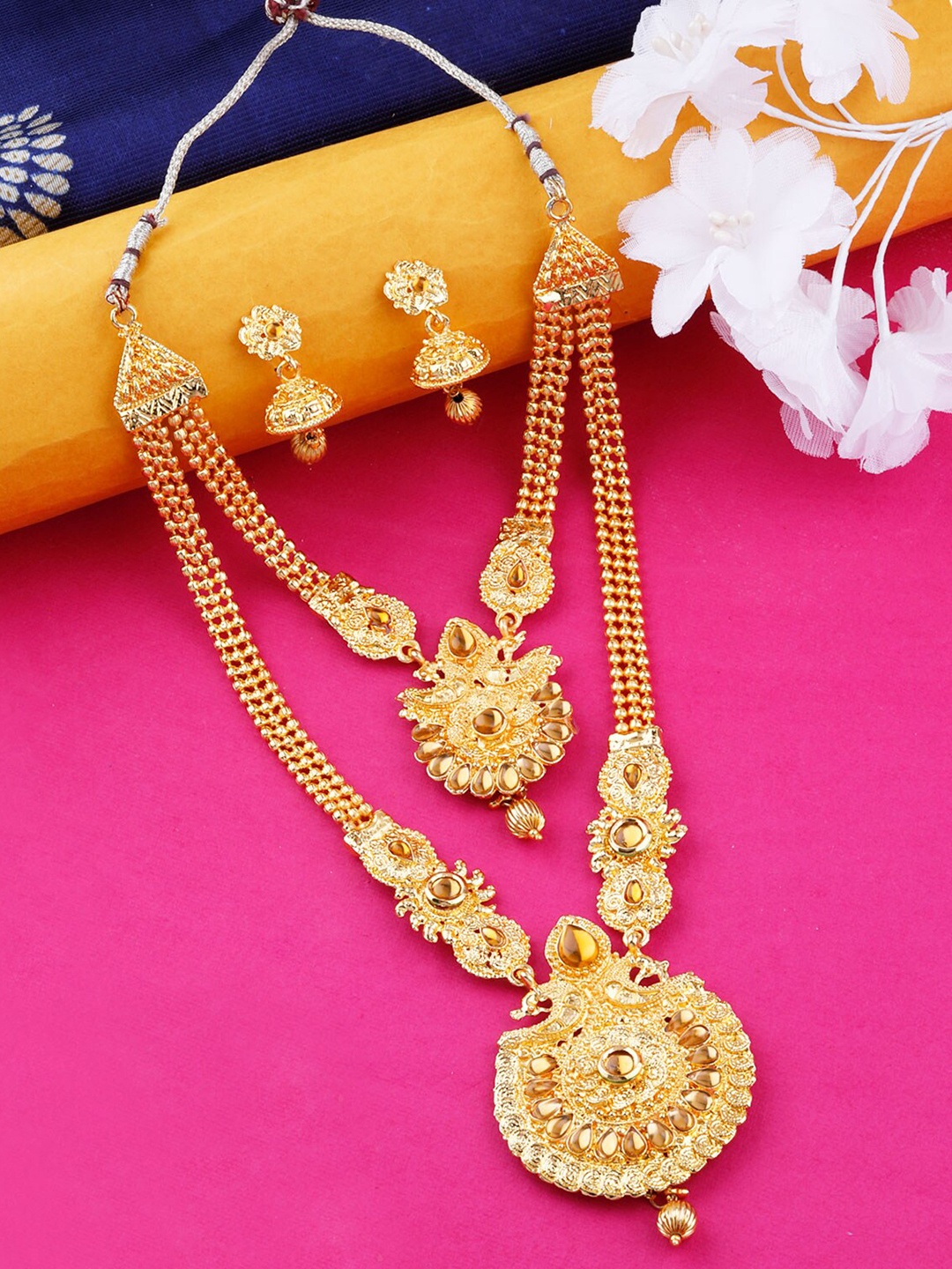 

Silver Shine Gold-Plated American Diamond-Studded Jewellery Set