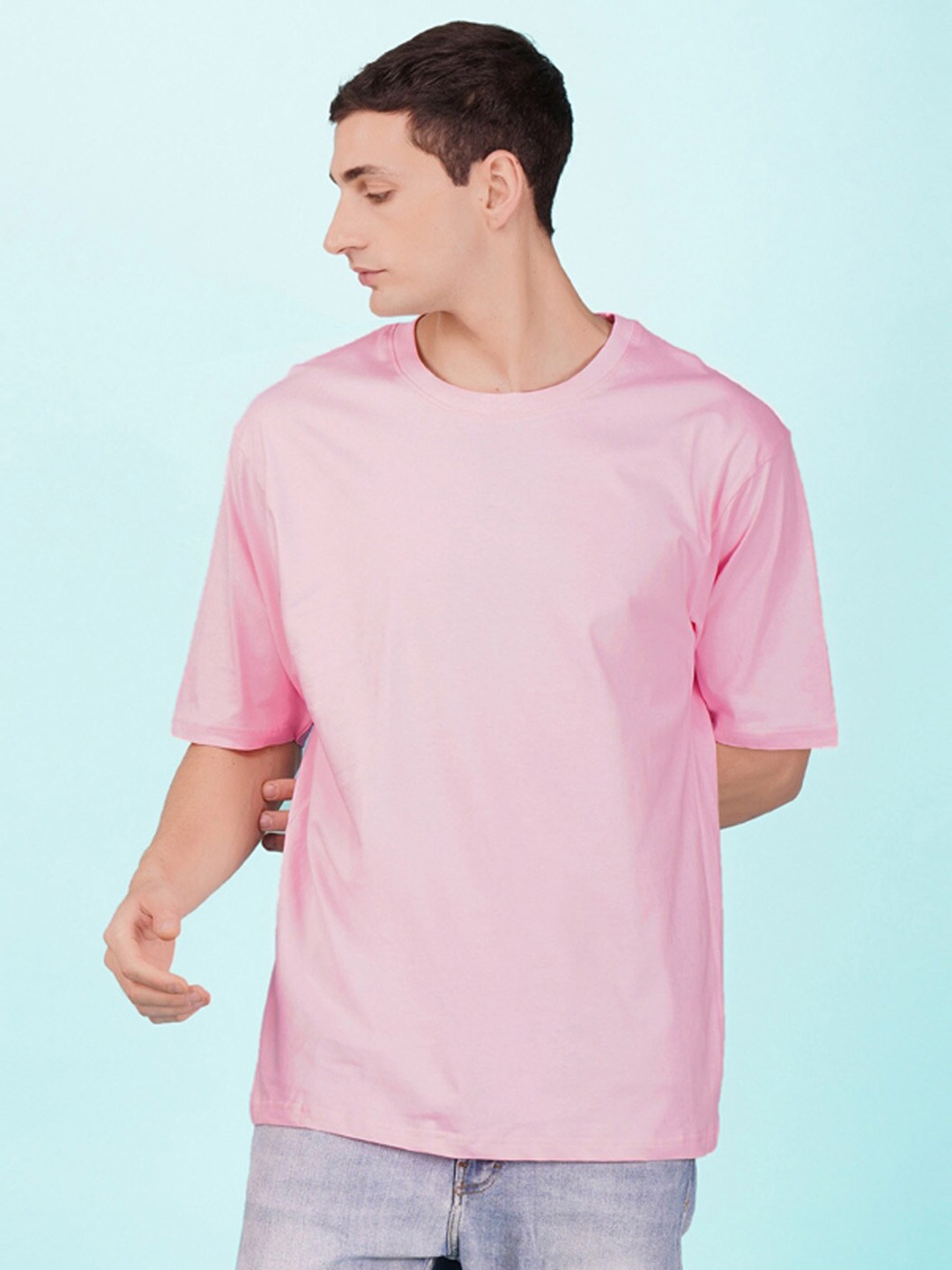 

NUSYL Round Neck Half Sleeve Oversized Cotton T-shirt, Pink