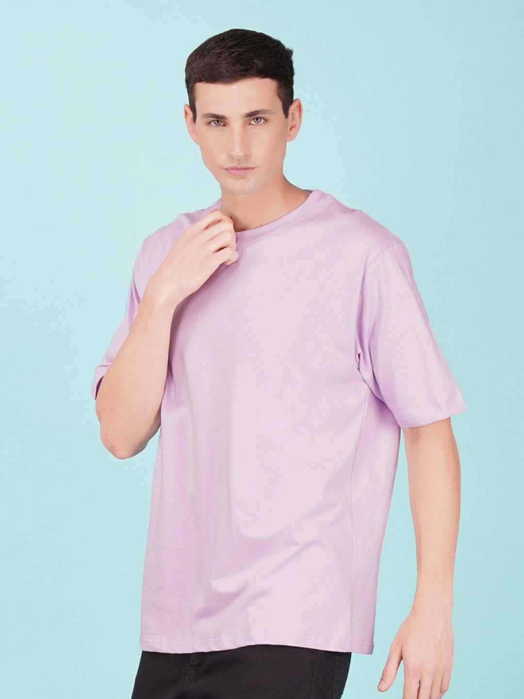 

NUSYL Round Neck Drop-Shoulder Sleeves Oversized T-shirt, Lavender