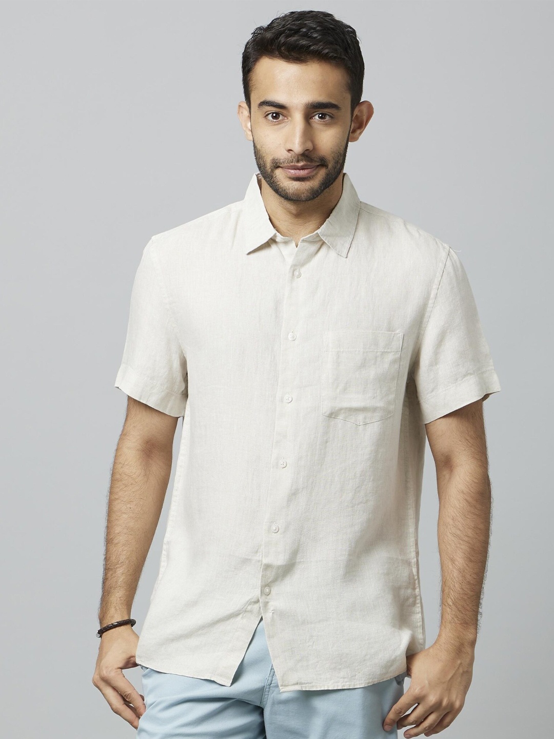 

Celio Classic Short Sleeves Linen Casual Shirt, Off white