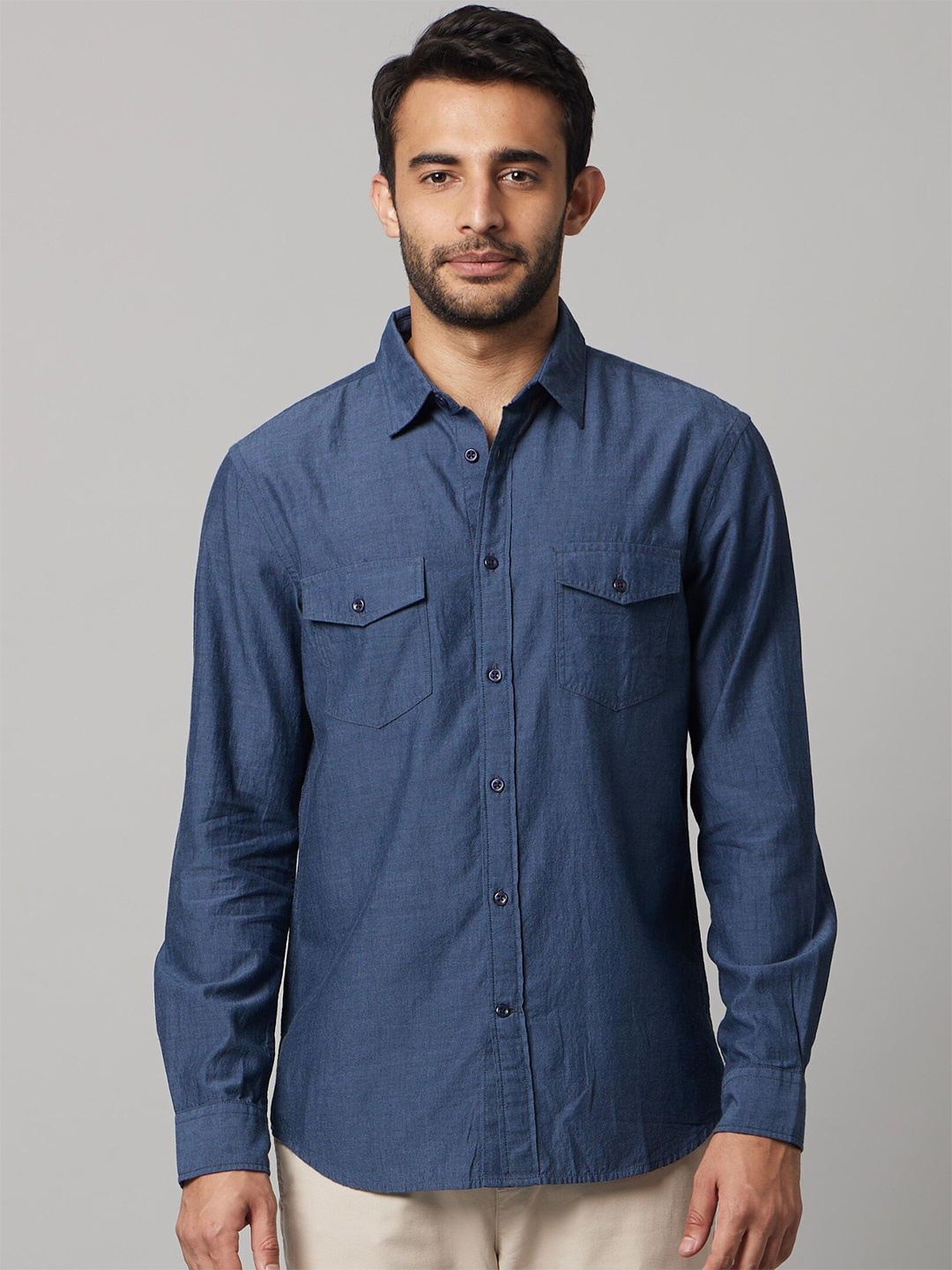 

Celio Classic Spread Collar Cotton Casual Shirt, Blue