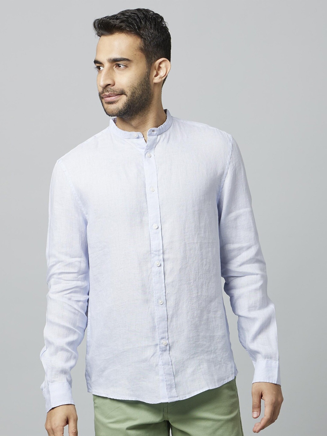 

Celio Classic Mandarin Collar Linen Casual Shirt, Blue