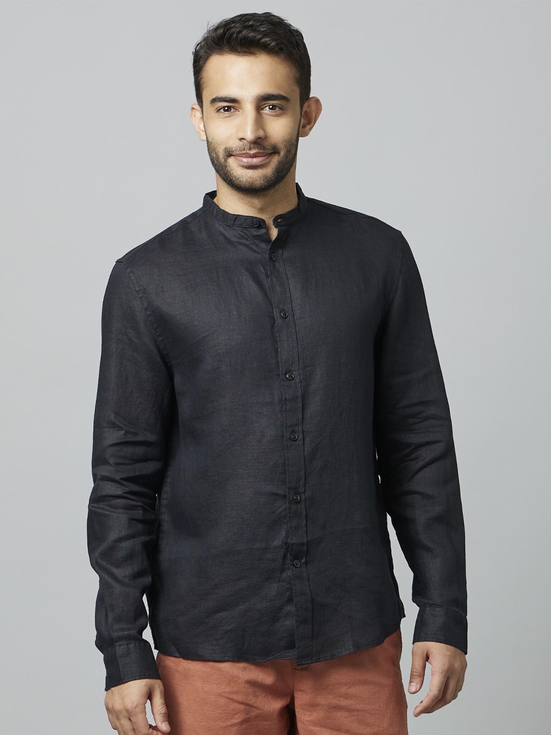 

Celio Classic Mandarin Collar Linen Casual Shirt, Black