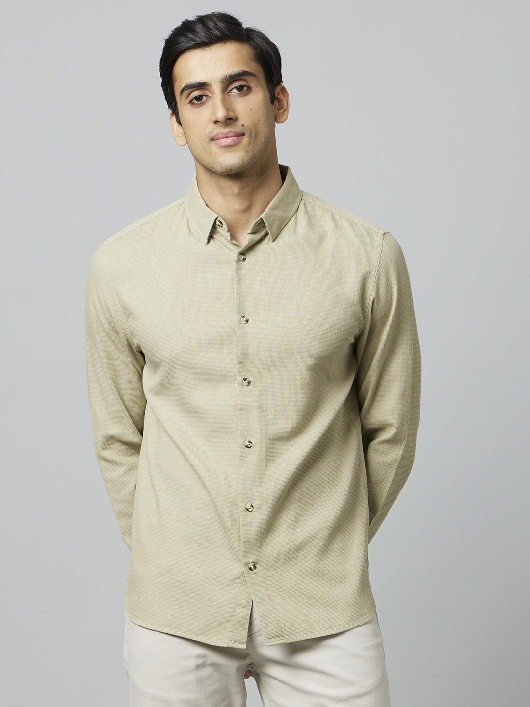 

Celio Classic Spread Collar Cotton Casual Shirt, Khaki
