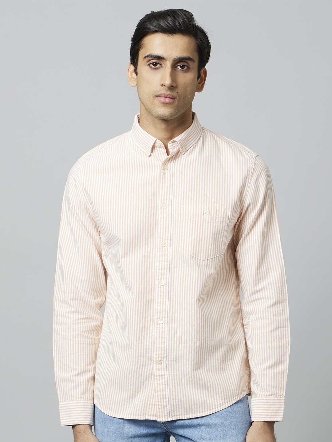 

Celio Classic Vertical Striped Button Down Collar Cotton Casual Shirt, White