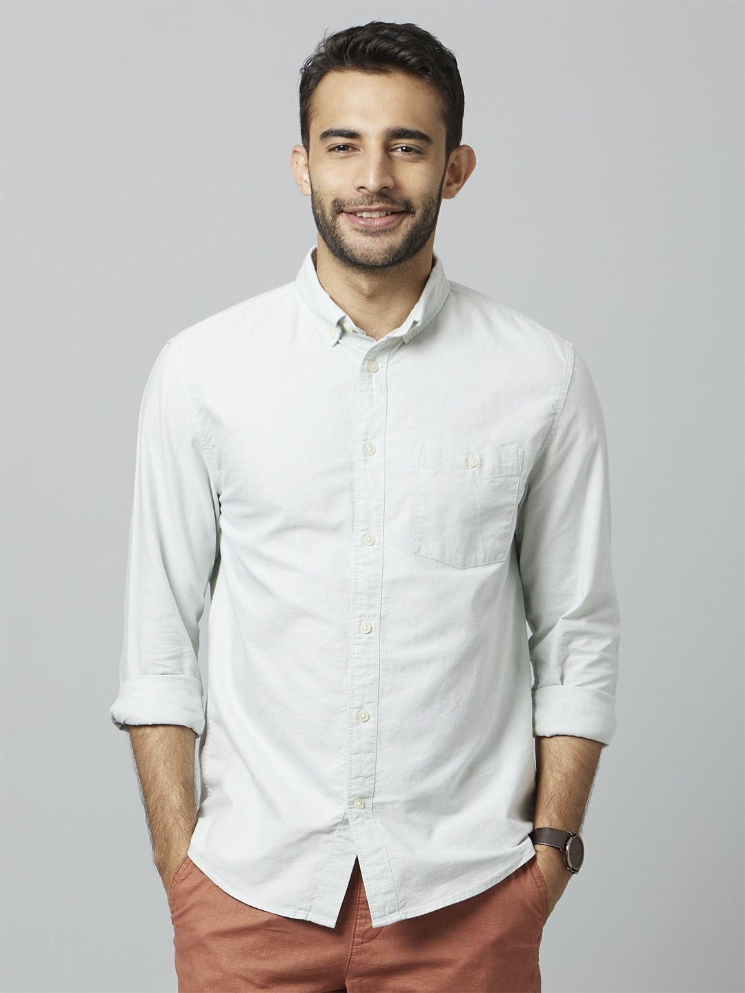 

Celio Classic Button Down Collar Cotton Casual Shirt, White