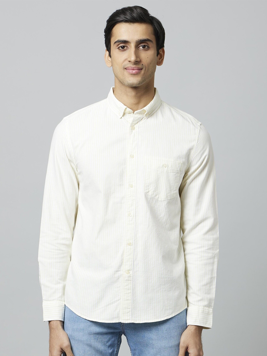 

Celio Classic Fit Striped Opaque Casual Cotton Shirt, White