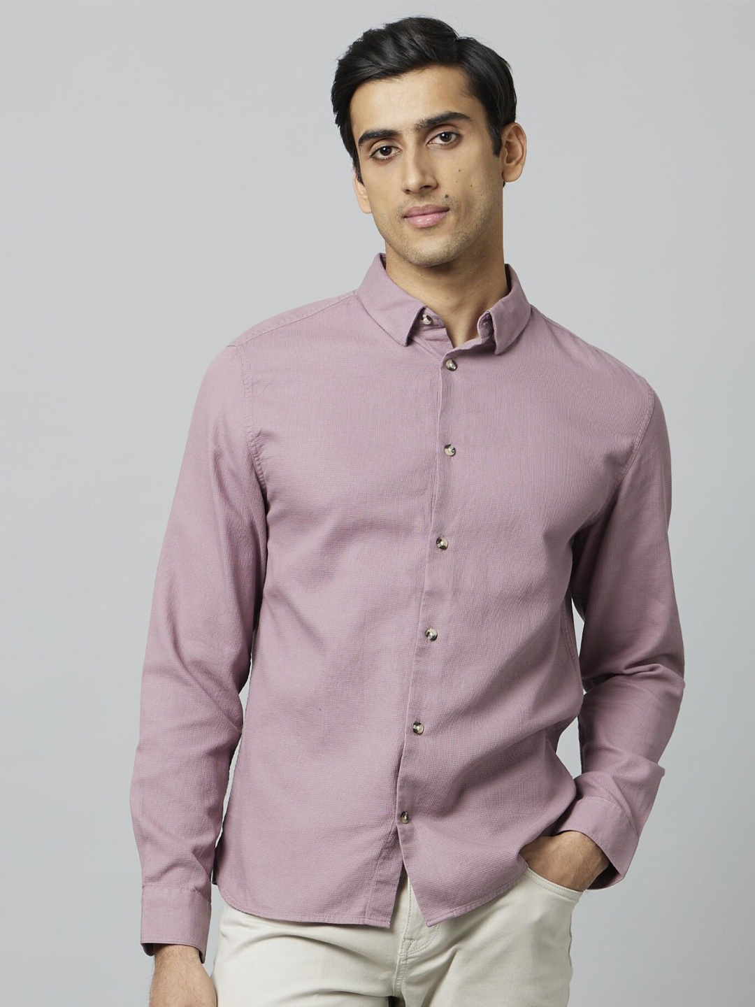

Celio Classic Fit Button-Down Collar Opaque Formal Cotton Shirt, Mauve