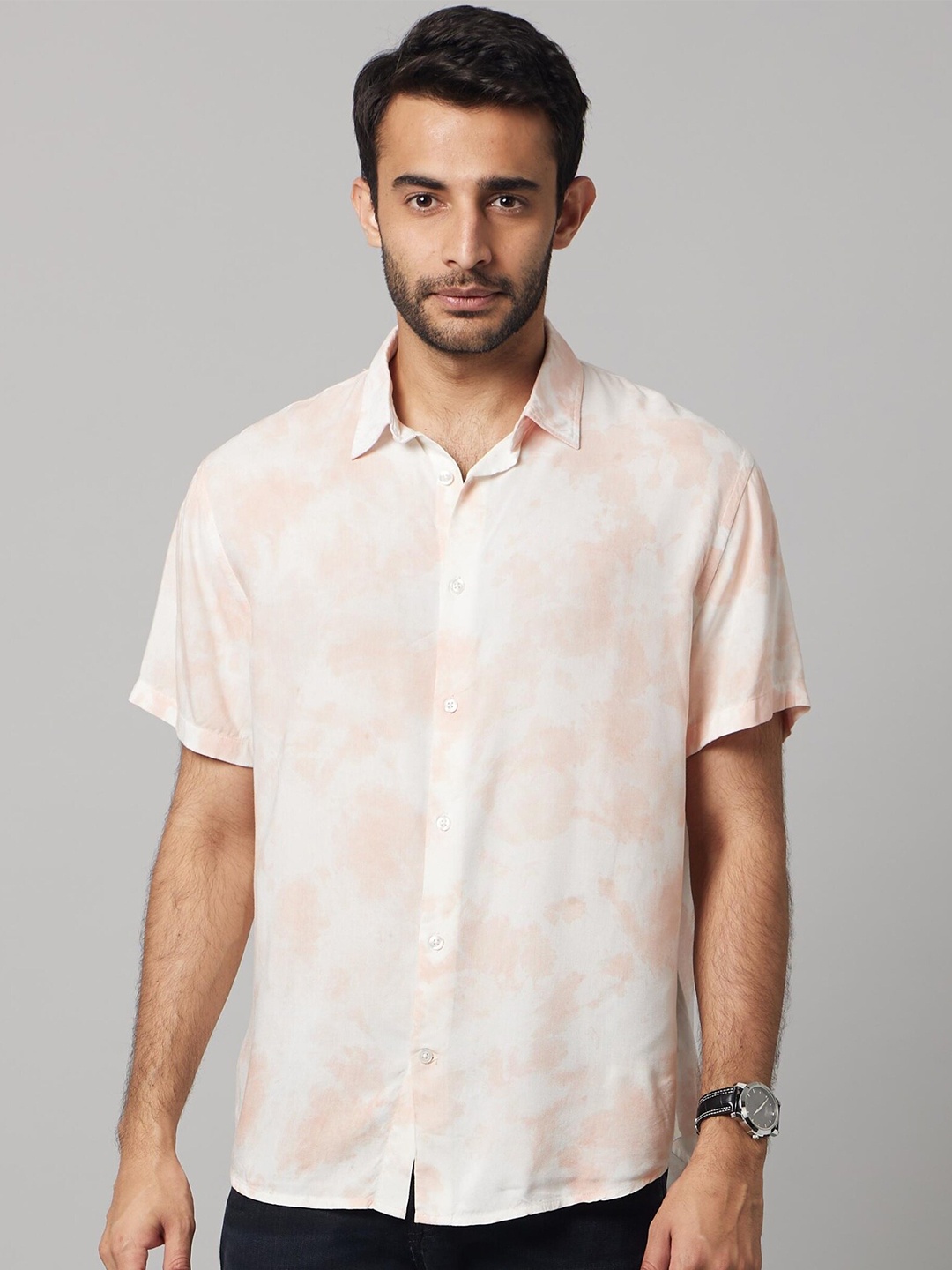 

Celio Classic Tie & Dye Spread Collar Cotton Casual Shirt, Off white